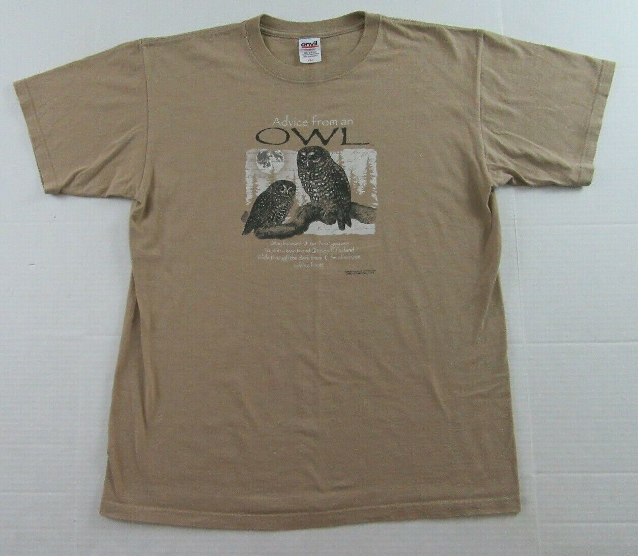 Your True Nature ADVICE FROM AN OWL Nature Lover Beige SS T Shirt Size L