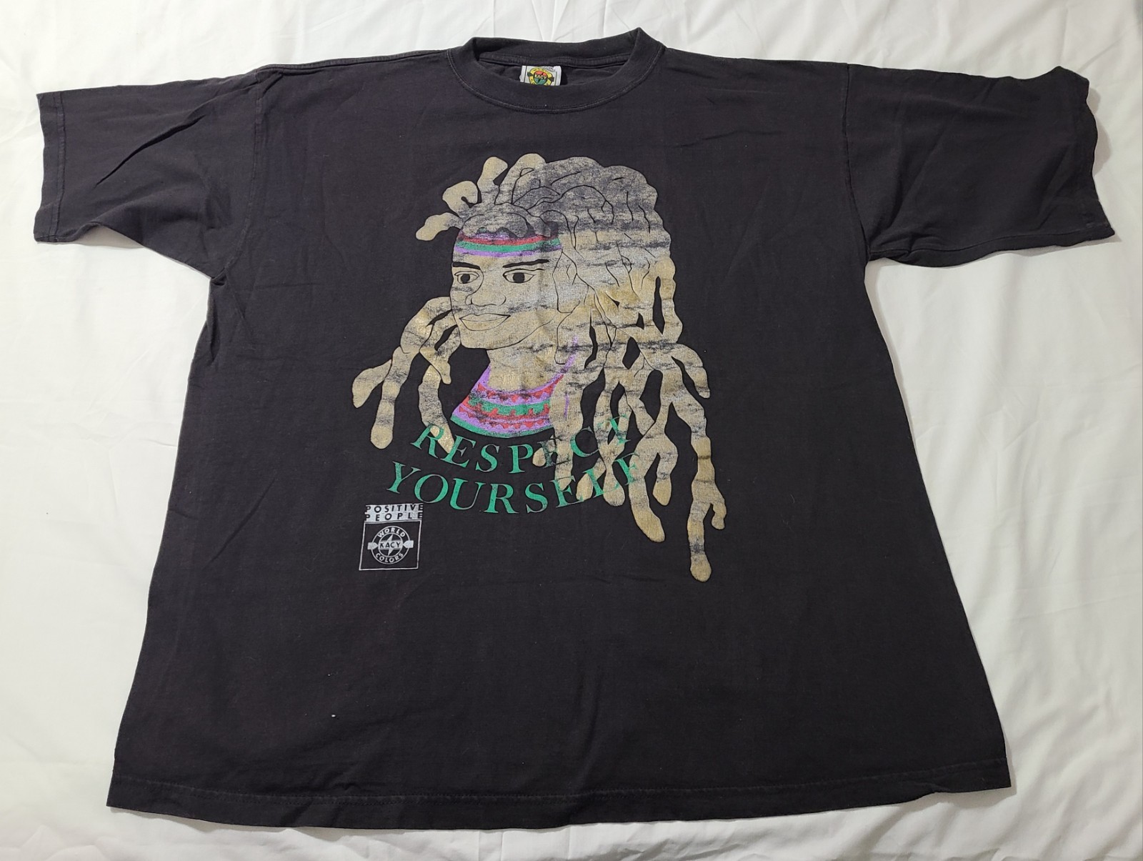 Vtg Positive People Shirt Mens Sz 2XL Black USA Kacy World Colors Grunge 90s Y2K