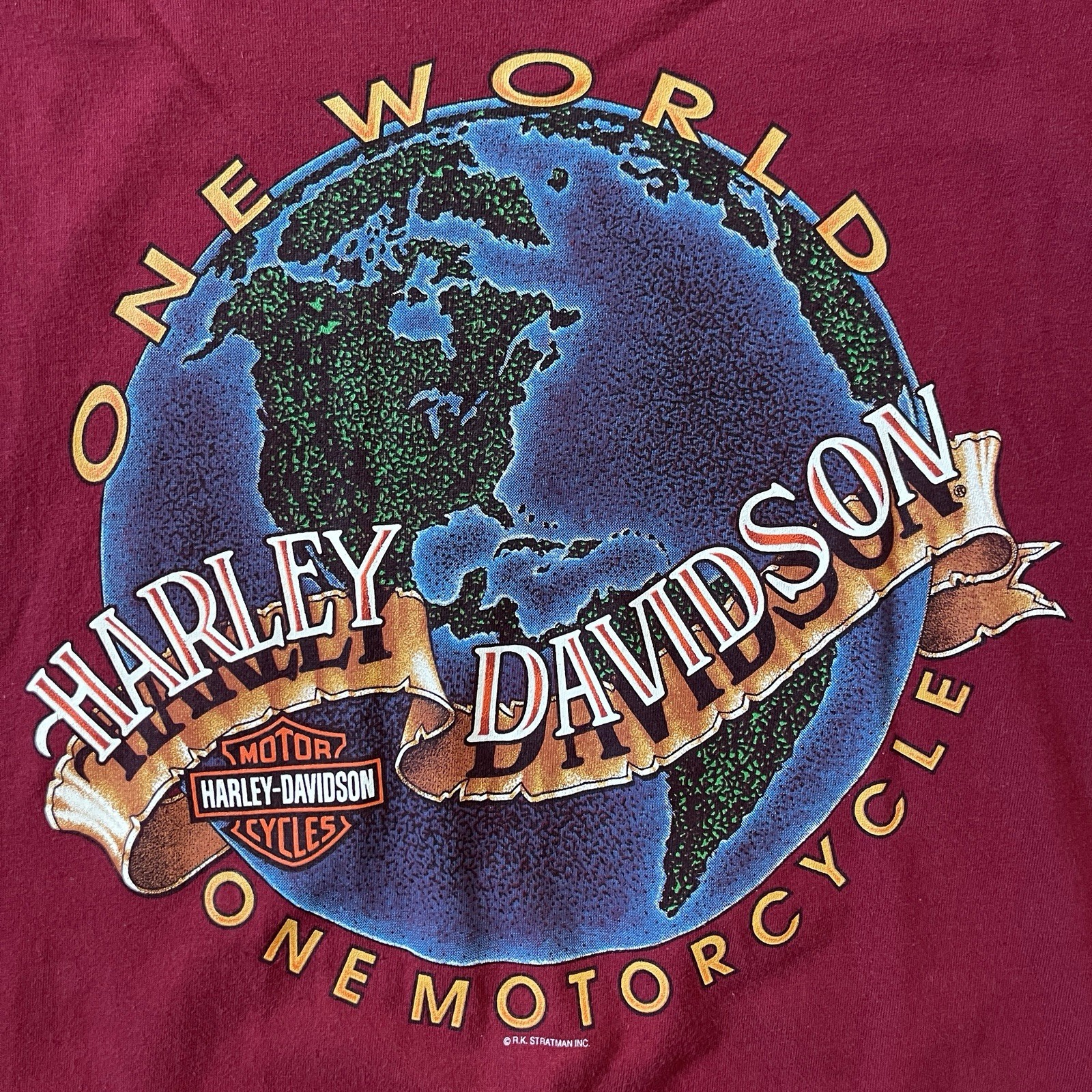 Vintage 90s Harley Davidson One World One Motorcycle T Shirt XL USA Milwaukee