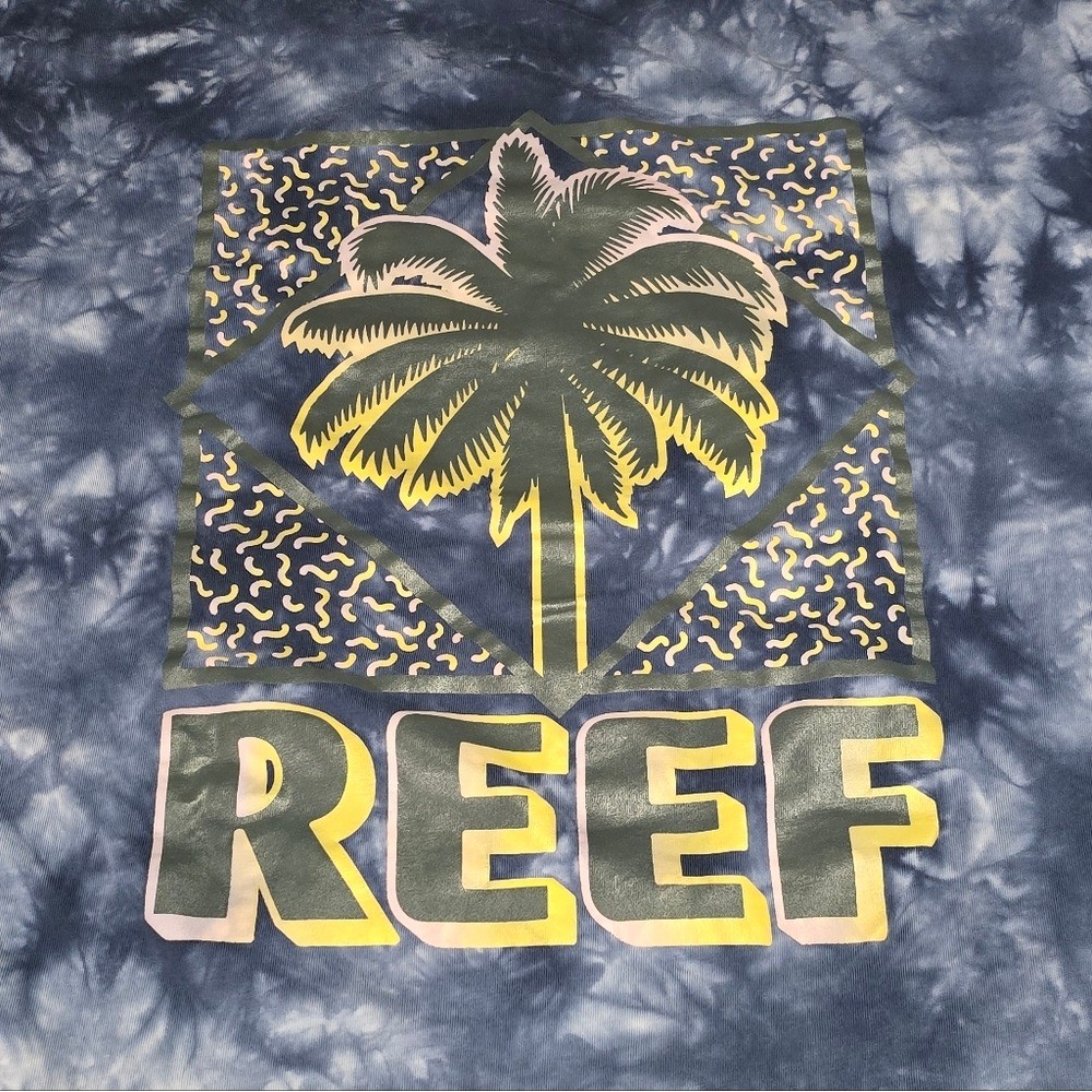 Reef Graphic T-Shirt Mens Long Sleeve Tie Dye Palm Tree Deep Blue XL FLAWS
