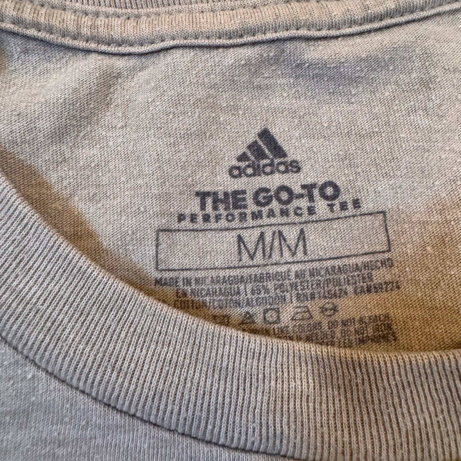 Adidas The Go-To Performance Tee Climalite Heather Tan Graphic Gym Shirt Sz M