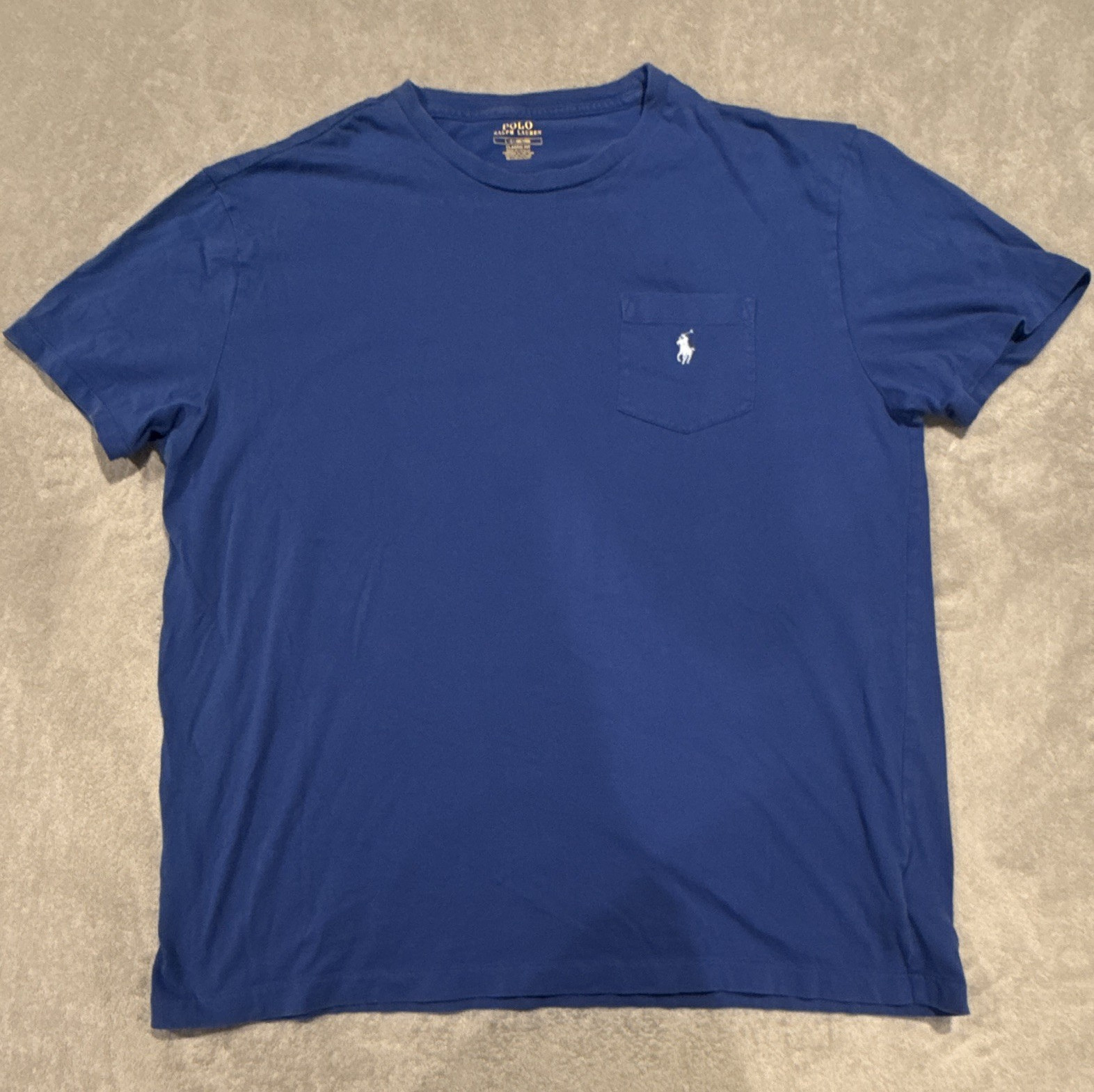 Polo Ralph Lauren Classic Fit Blue Logo Pocket Tee Cotton Crew Neck L