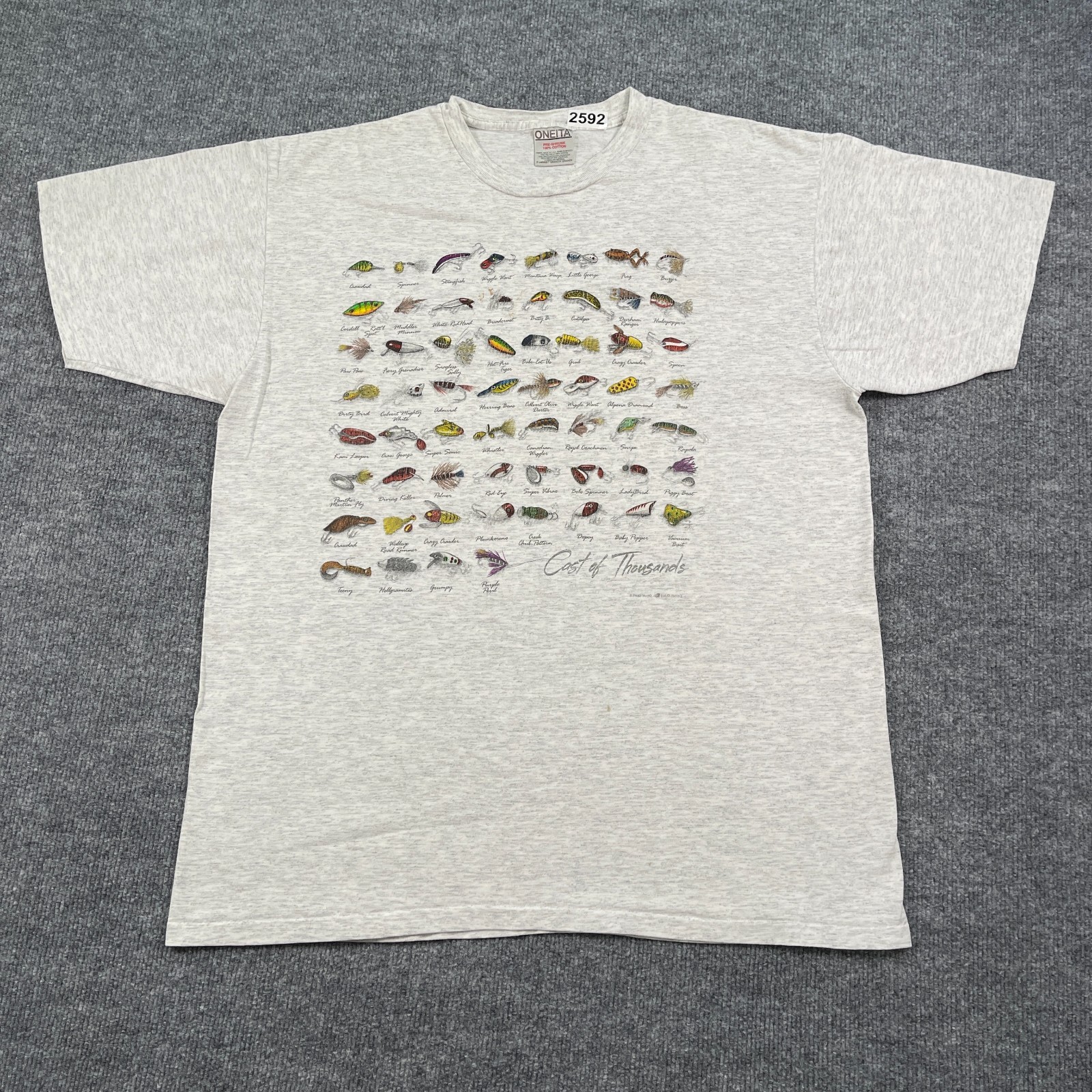 Vintage 90s Cast Of Thousands Fish Bait Fishing Shirt XL 23×29 Heather Gray