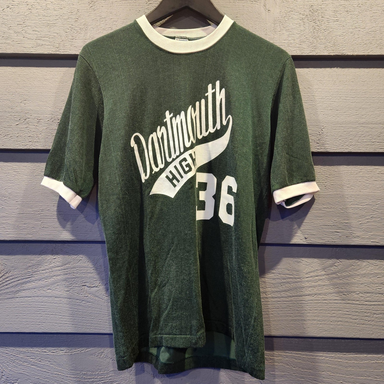 Vintage Champion Dartmouth High Shirt Mens Medium Green 36 Football Ringer 70s