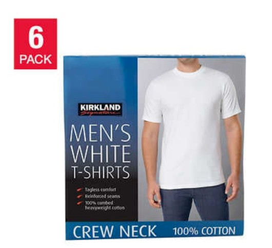 Kirkland Signature Men&rsquo;s Crew Neck T Shirts 6 Pack Tagless 100% Combed Cotton