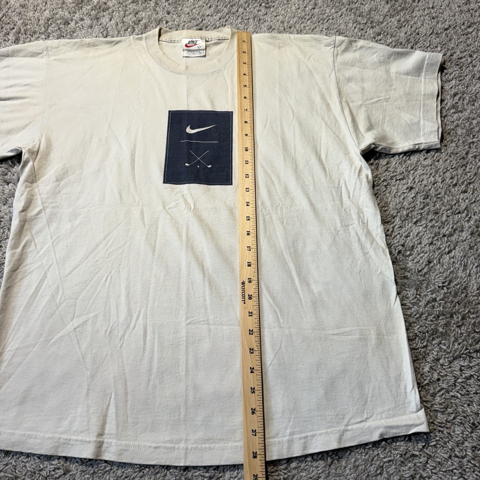 90s Vintage Nike Golf Swoosh Tee Large White Cream Tiger Woods Made USA Cotton