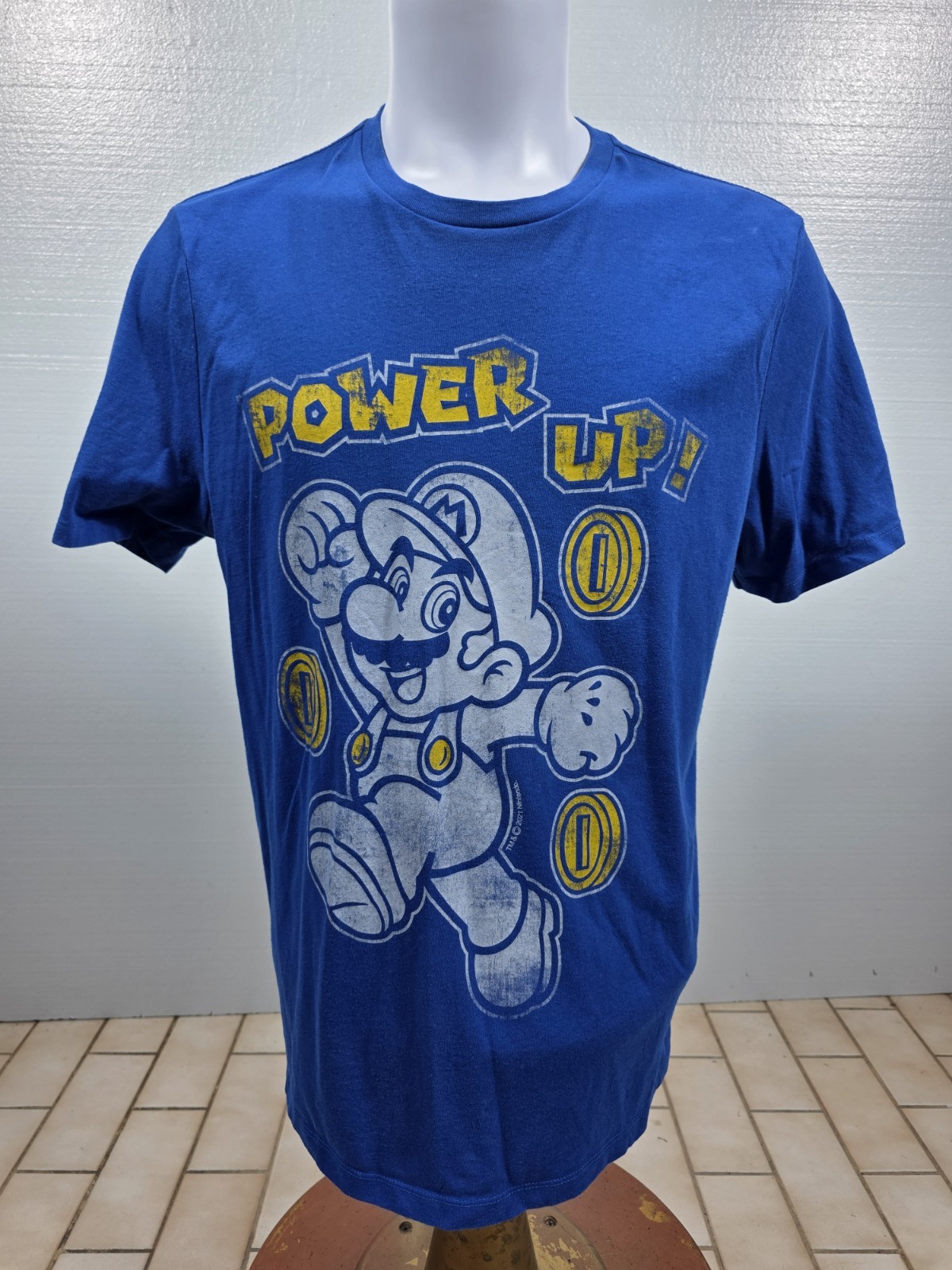 GAP x Nintendo Mario Power Up Tee Blue XL Coins Distressed Collab 2021