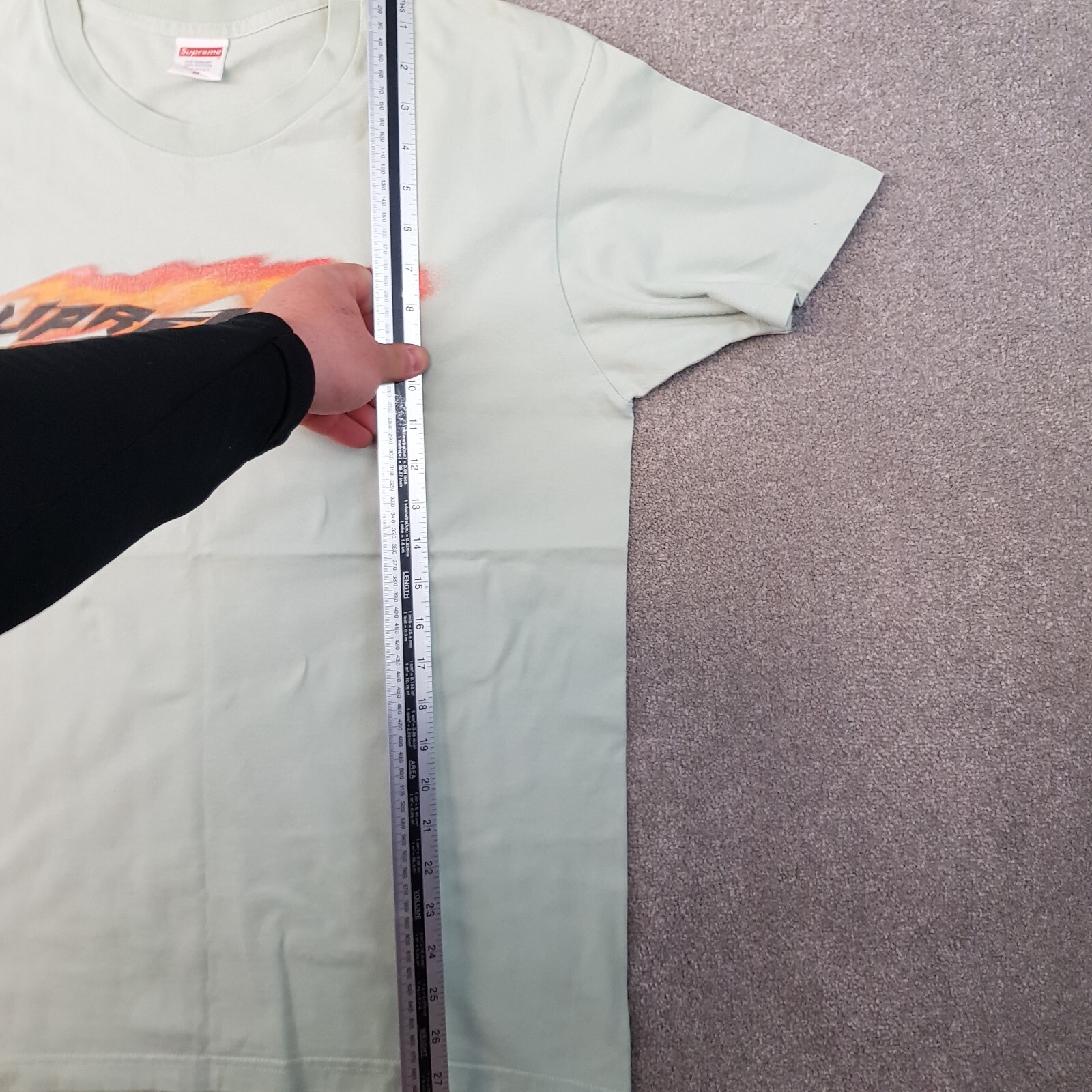 Supreme Mens T-Shirt Medium Blue Pale Aqua Angry Wind Tee Fire Made In USA
