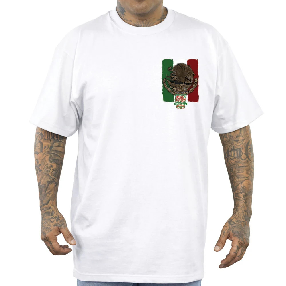 Tierra Y Libertad Men&rsquo;s Shirt White Dyse One Chicano Art Mexican Flag Mexico