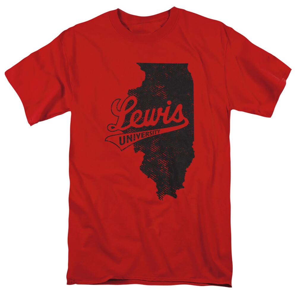 Lewis University Adult T-Shirt State Shape, Red, S-5XL
