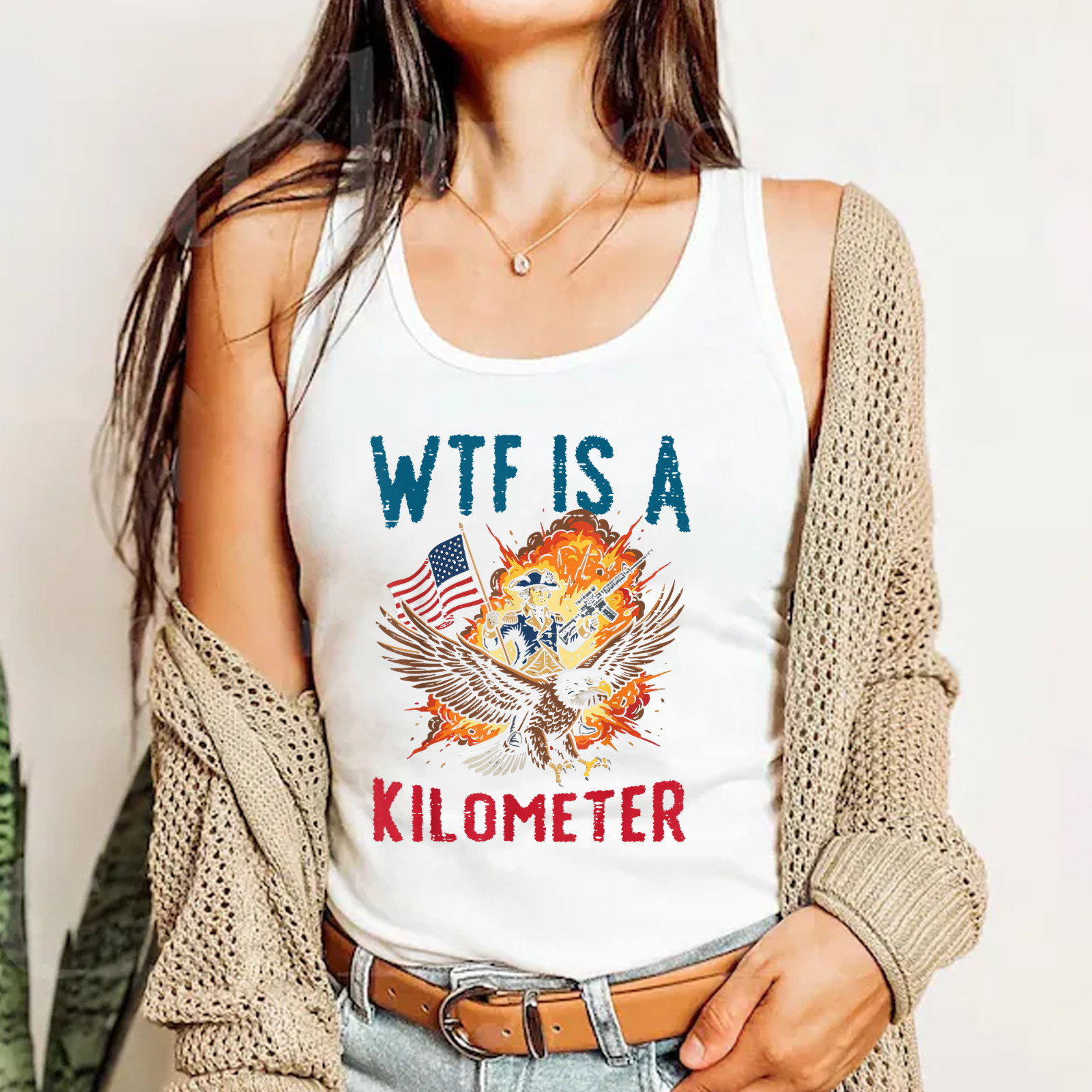 4th of July WTF is Kilometer Funny USA Patriotic Men Women Funny Tank Top