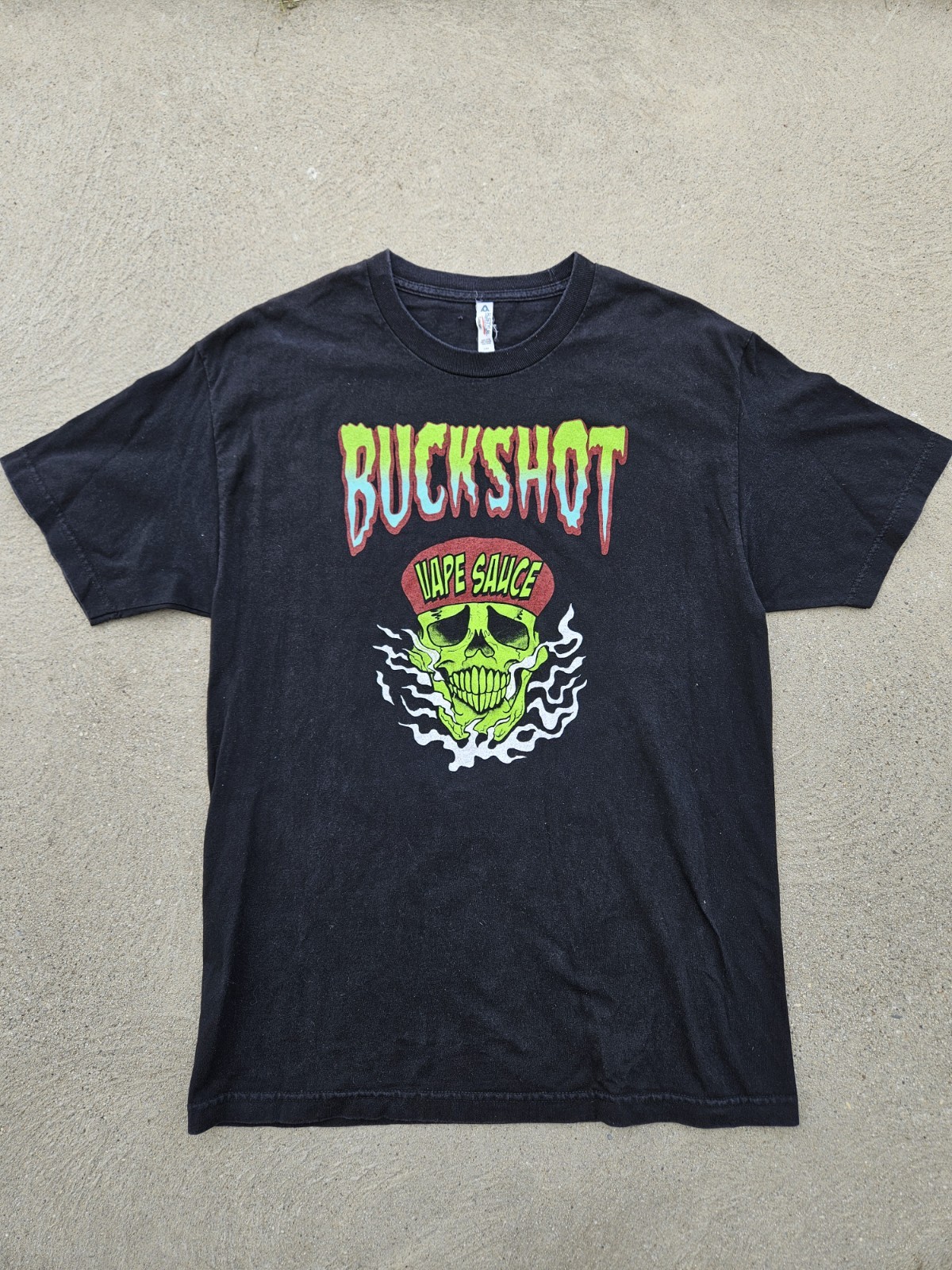Buckshot Vape Sauce Y2K Shirt Mens L Black Neon Skull Promo Graphic Tee Alstyle