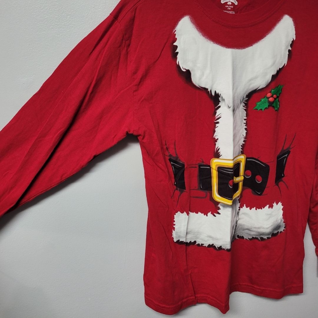 Santa Shirt Christmas Costume Red White Youth XXL Party Long Sleeve Holidays