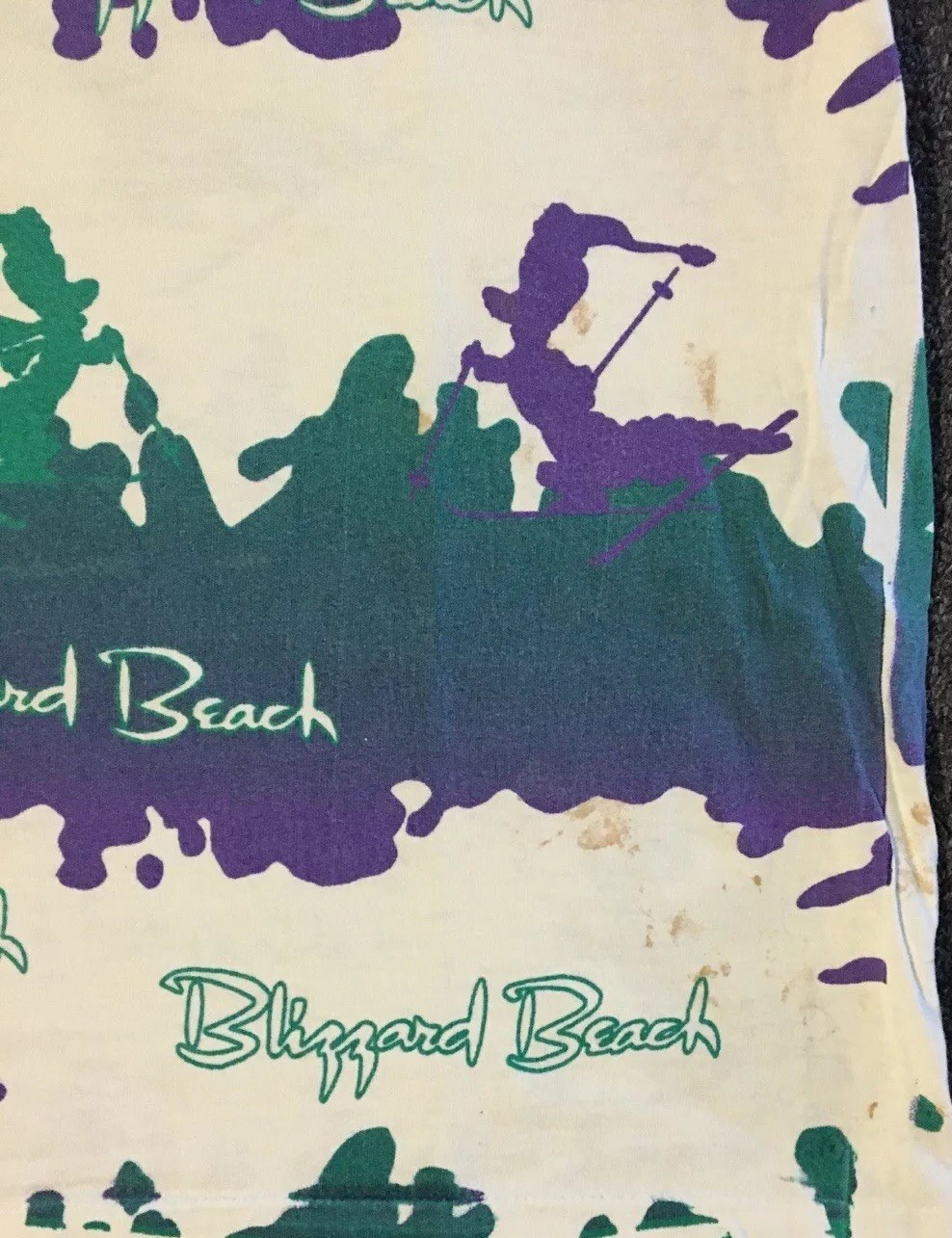 Vtg 90s Disney Blizzard Beach Faded Distress AOP Shirt L Surf Vaporwave Grunge