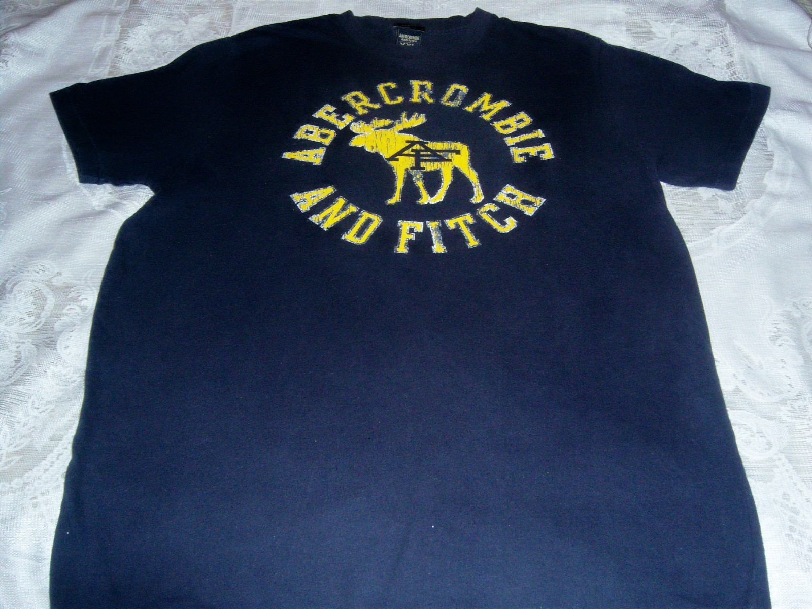 Abercrombie & Fitch Mens Muscle Fit T-Shirt Navy Yellow Logo LARGE Moose sz XXL