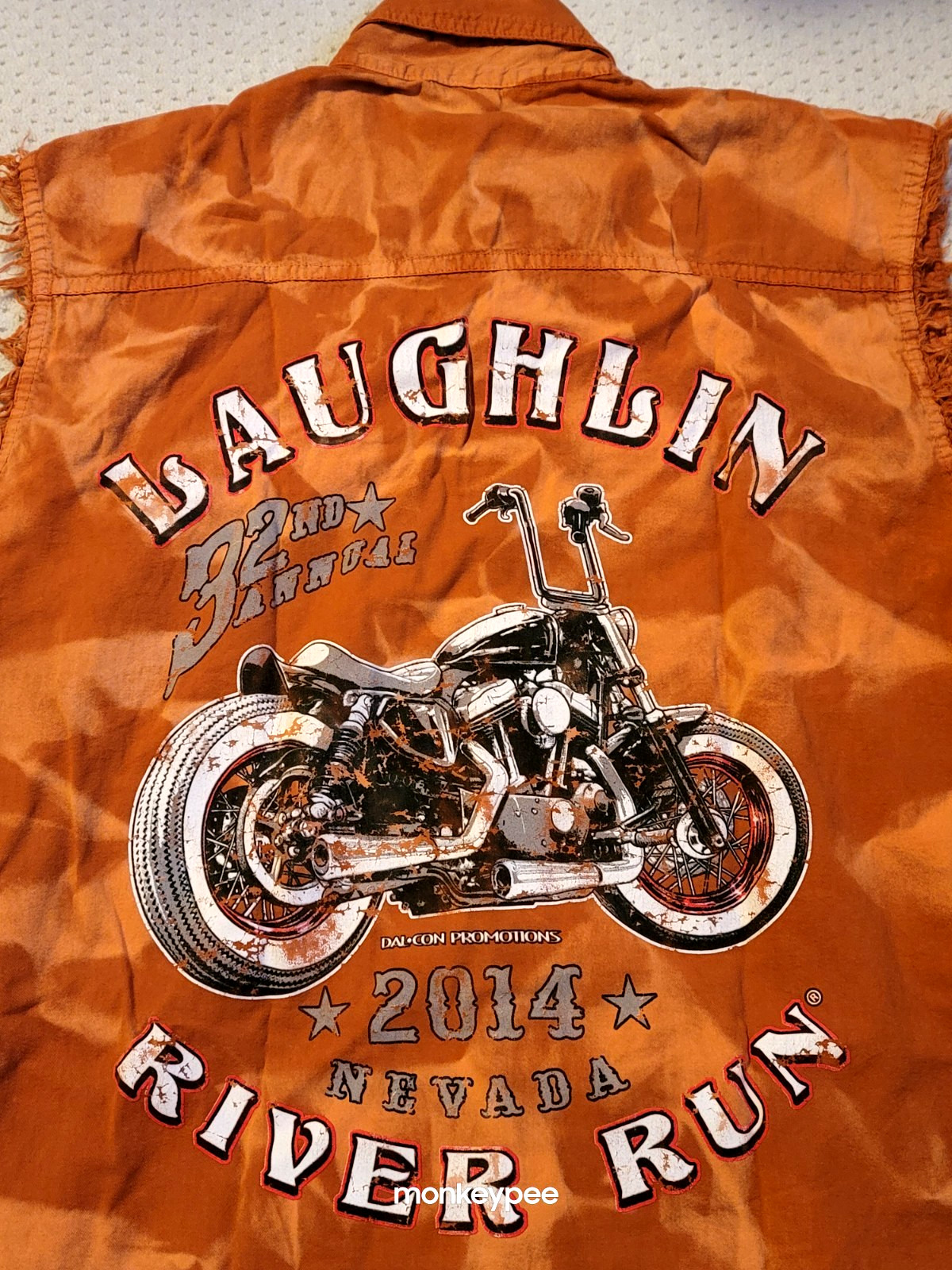Biker Wear USA Laughlin River Run 2014 Orange Tie Dye Sleeveless Button Down, M