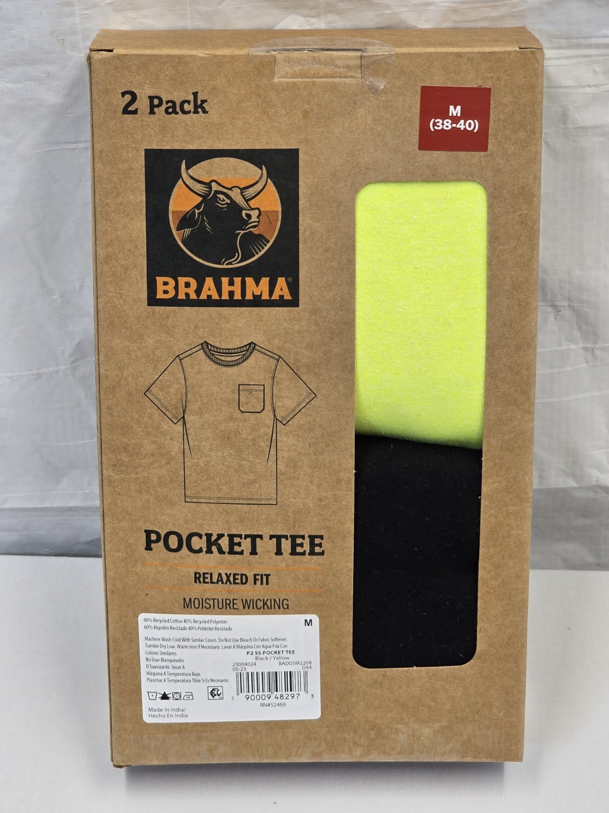 Mens Brahma Relaxed Fit Pocket Tees (2 PACK) Size Med 38-40 BRAND NEW UNOPENED N