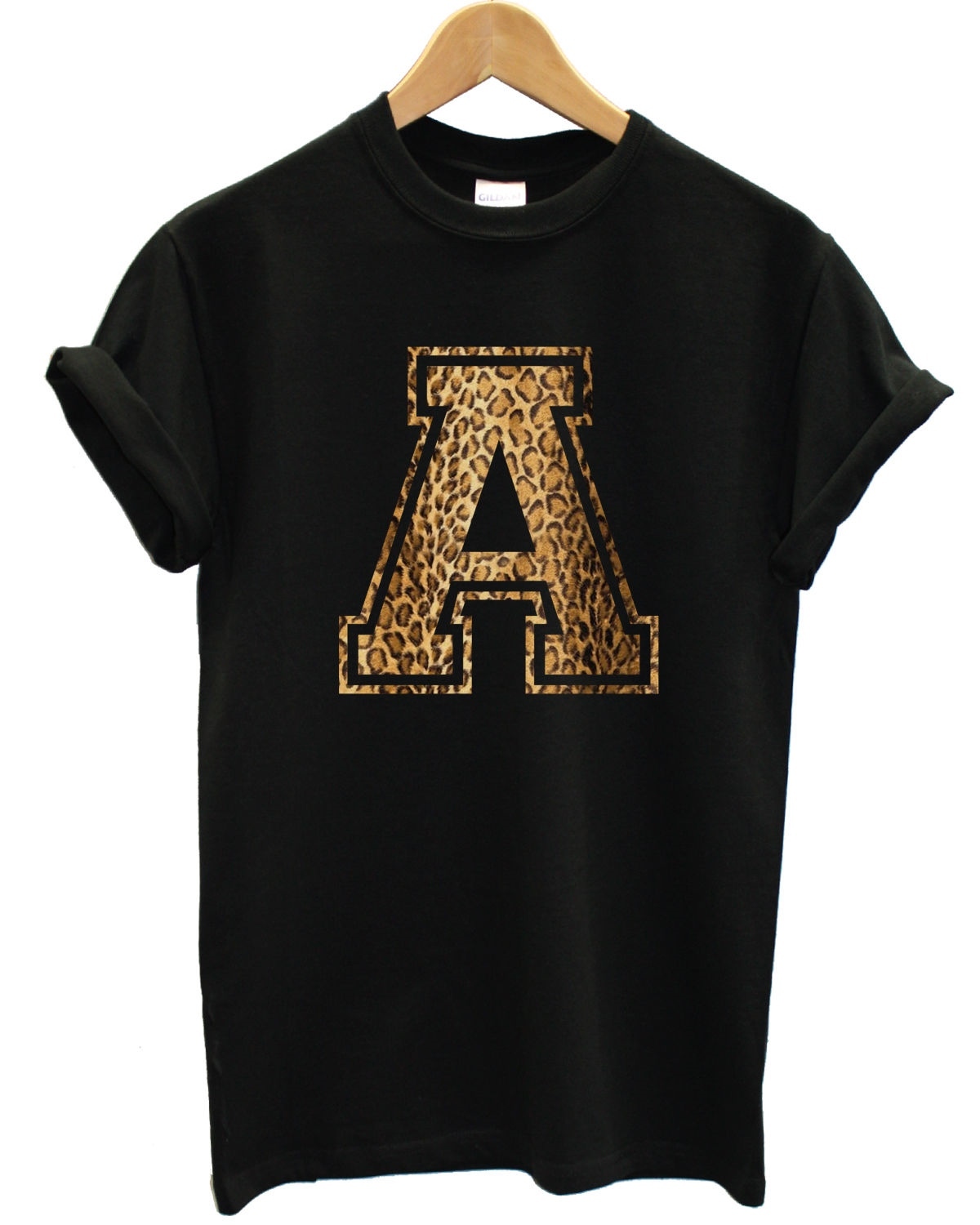 A Personalised Leopard Letter T Shirt Choose your own Printed Custom Tee Top