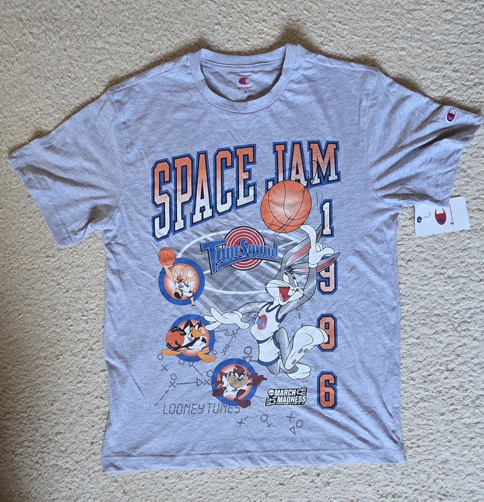 Champion Men’s M Gray Space Jam Looney Tunes Tune Squad Graphic Crew T-Shirt