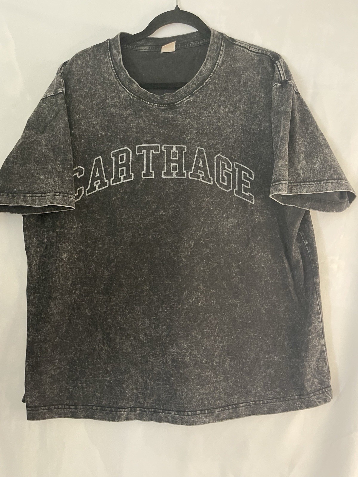 Men&rsquo;s Cotton Jersey Acid Wash Carthage Graphic T-Shirt Crew Neck Black L