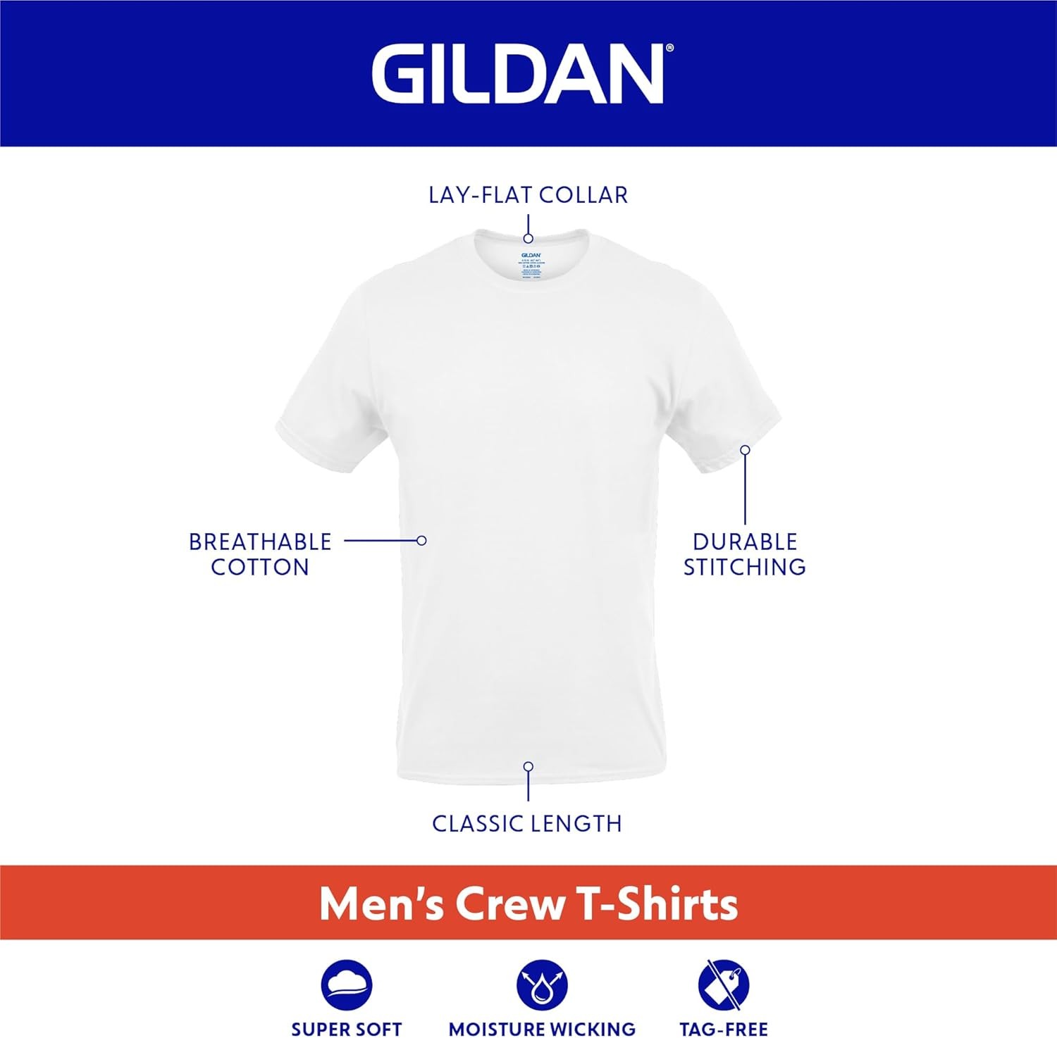 Gildan Mens Crew T Shirts 6 Pack Black Large G1100