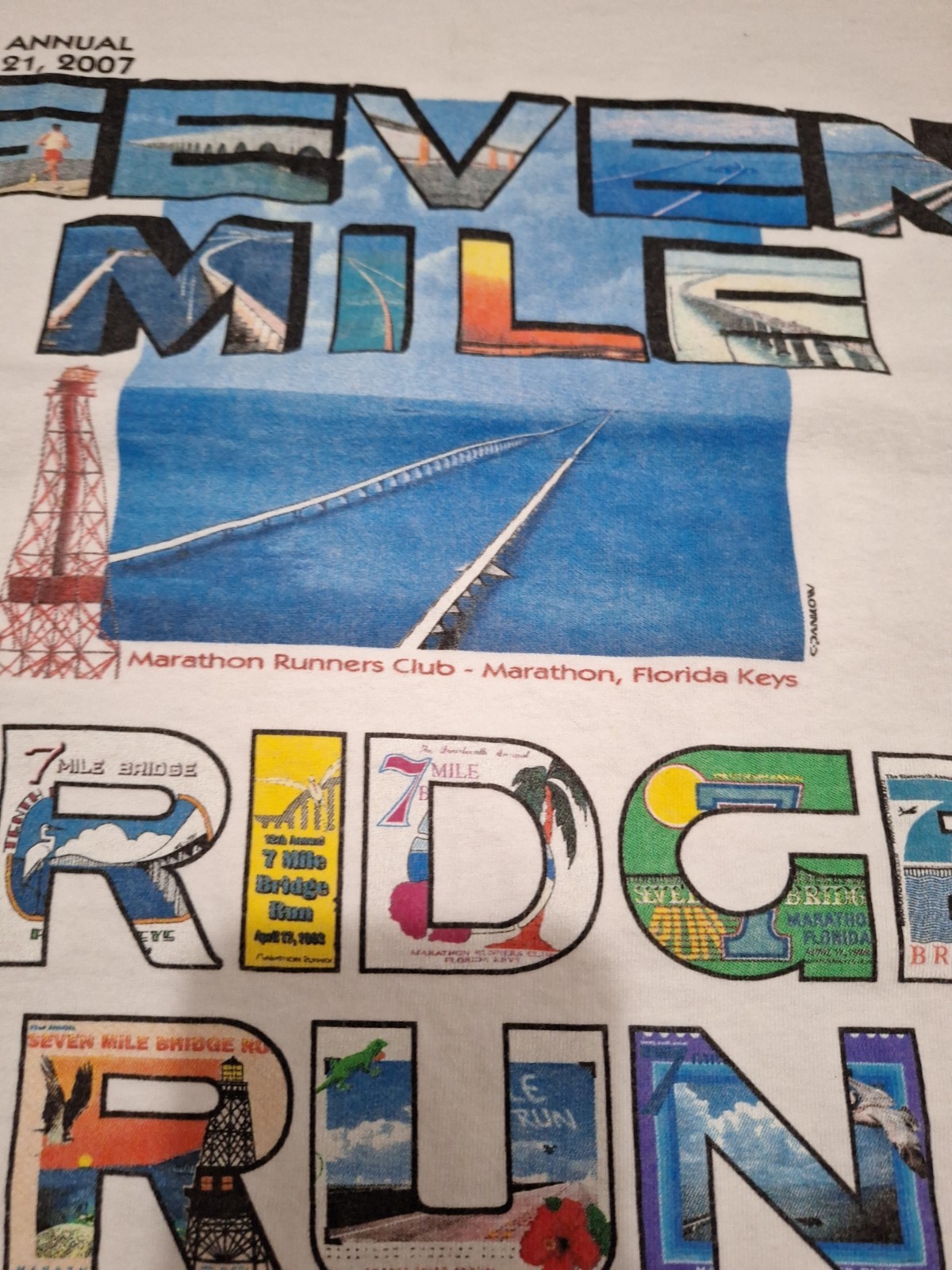 Vintage Y2K 07 Florida Keys 7 Mile Bridge Run Marathon Running Graphic T-shirt L
