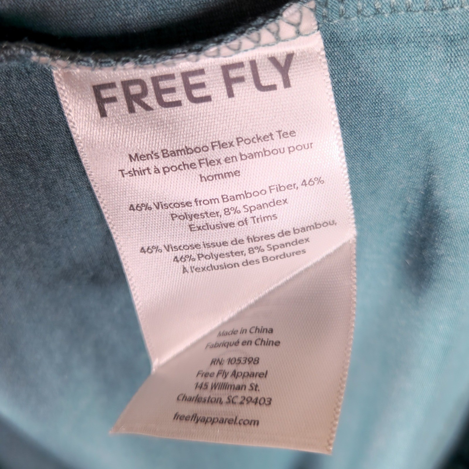 Free Fly Mens Bamboo Flex Pocket Tee Heather Sea Pine Green M 8300 UPF 50+ NEW