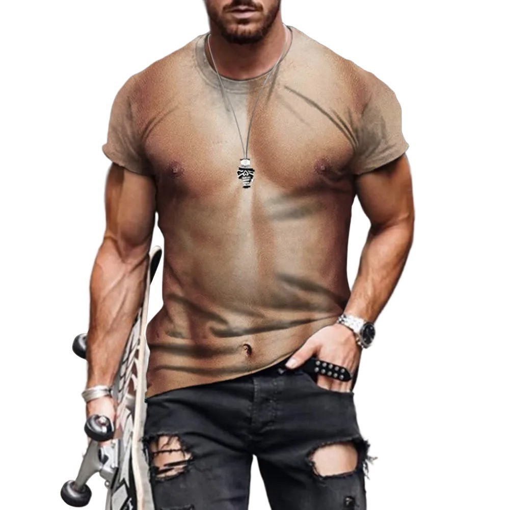 Men Casual Fake Muscle Print T Shirt Short Sleeve Fashion Tops For Activities