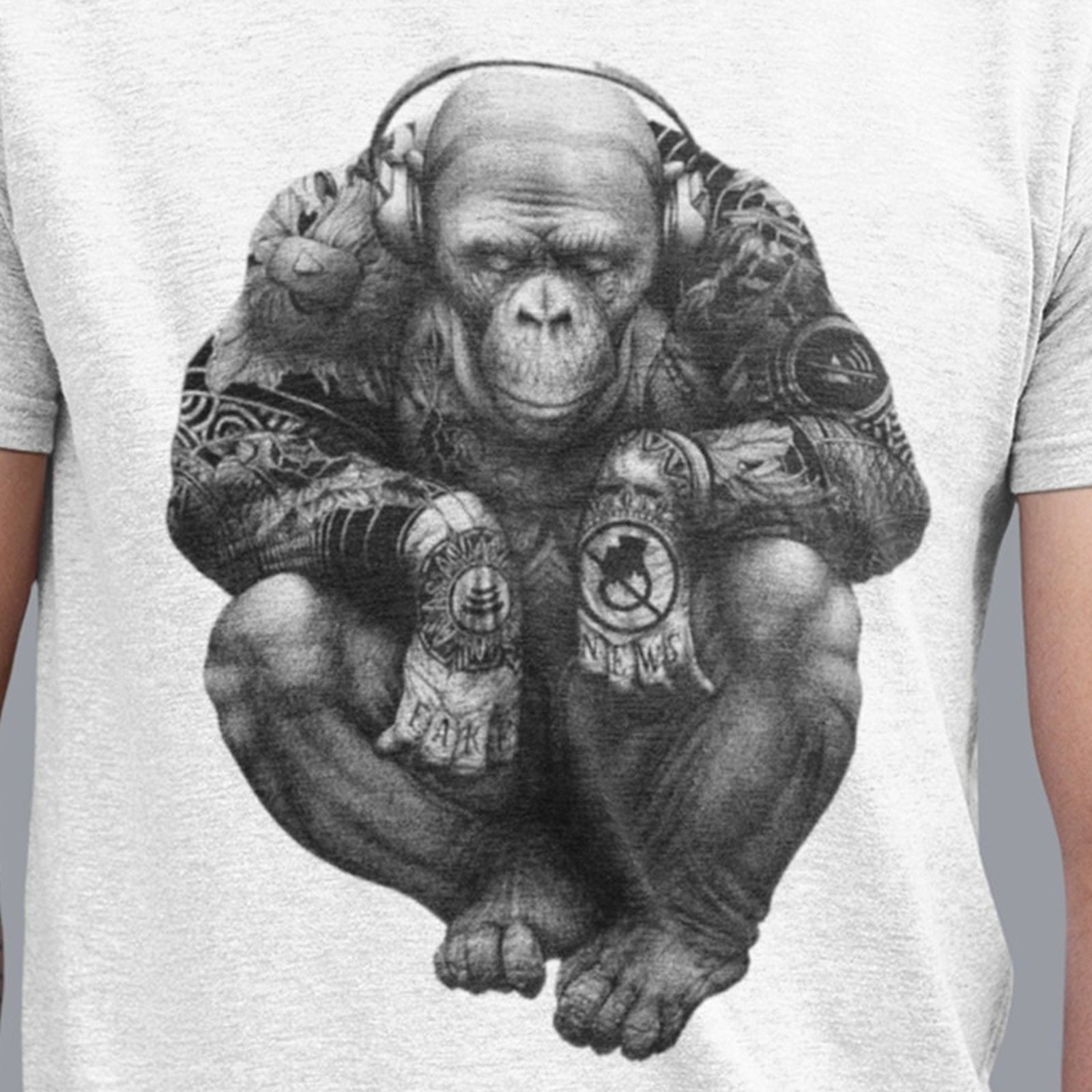 #34 Cool Monkey Tee, Music Gorilla Men&rsquo;s Graphic TShirt, Army Animal Print, Funn