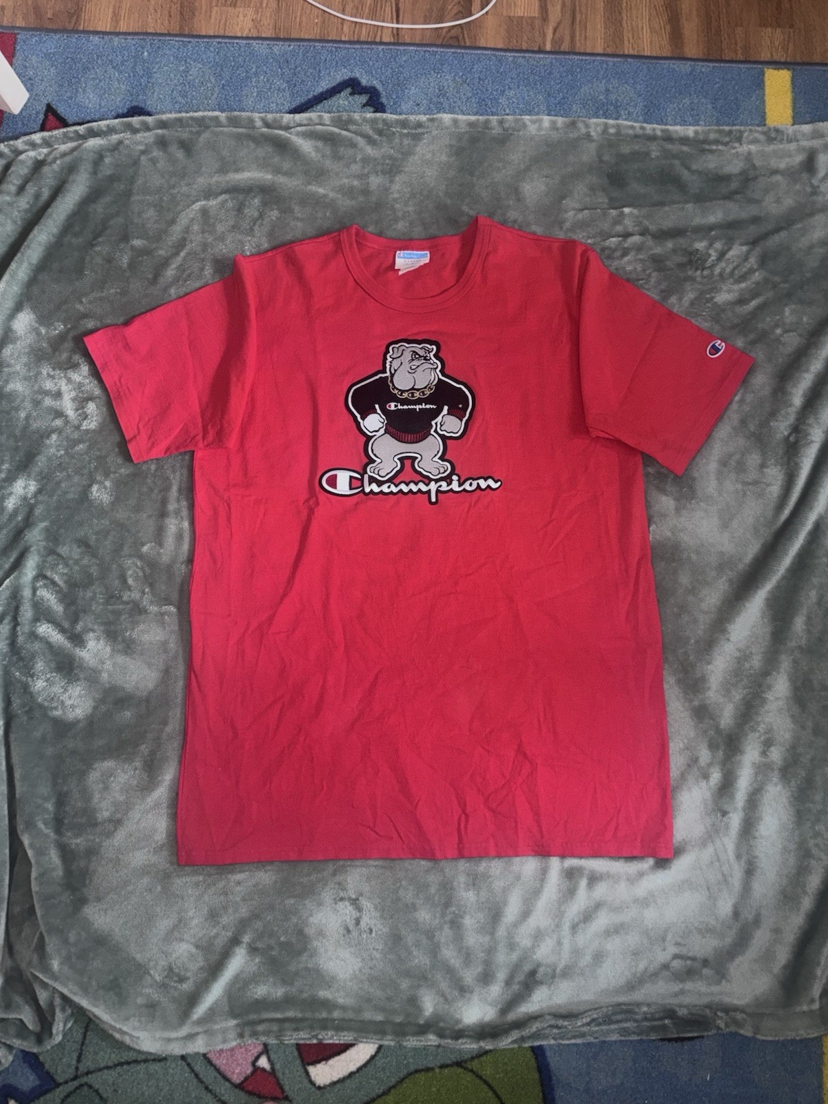 VTG Georgia Bulldogs Men&rsquo;s Champion Embroidered Cotton T-Shirt Red • XL