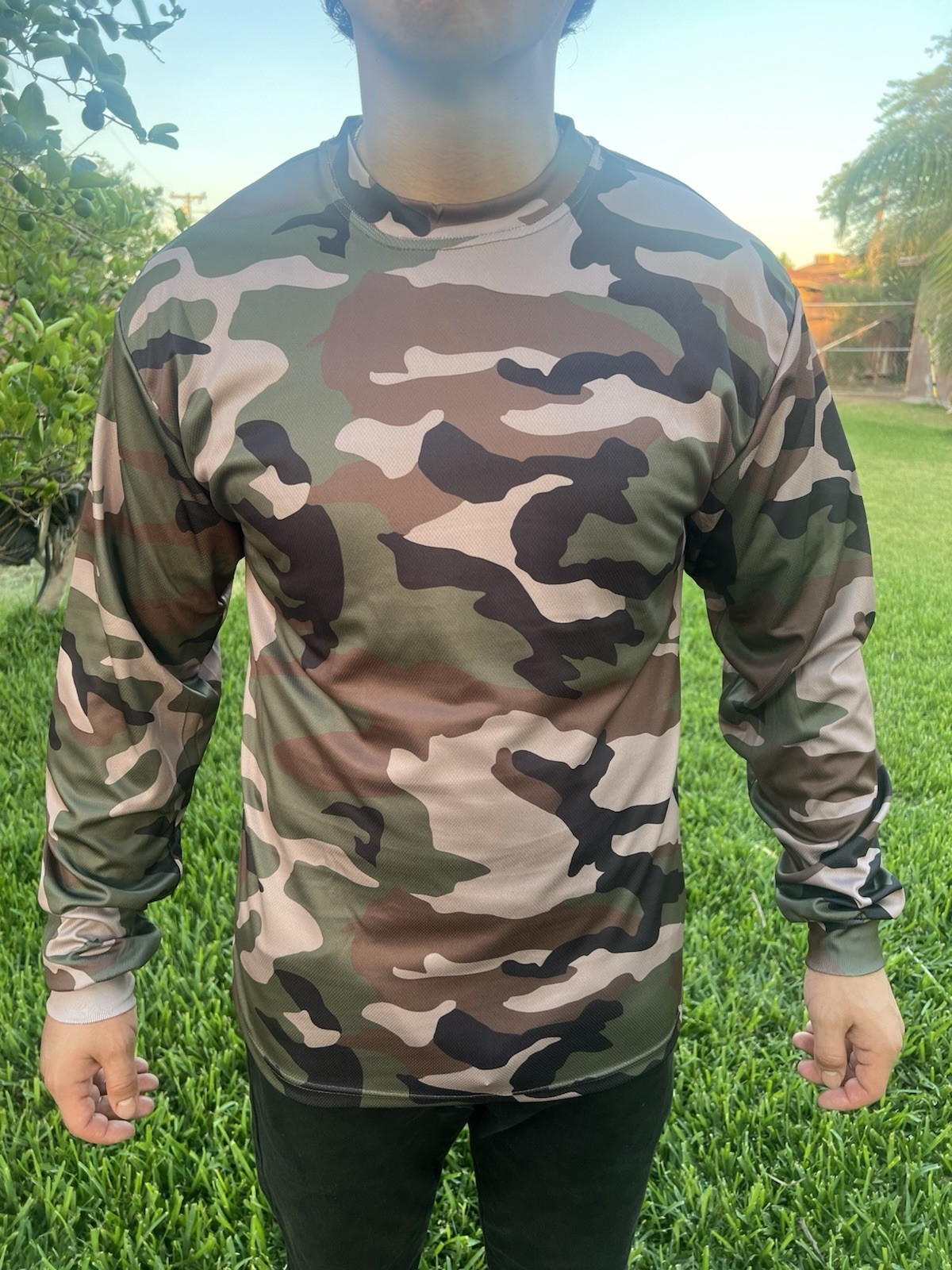 Long Sleeve Crew Neck T-shirt 100% Polyester For UV Protection Quality Colors