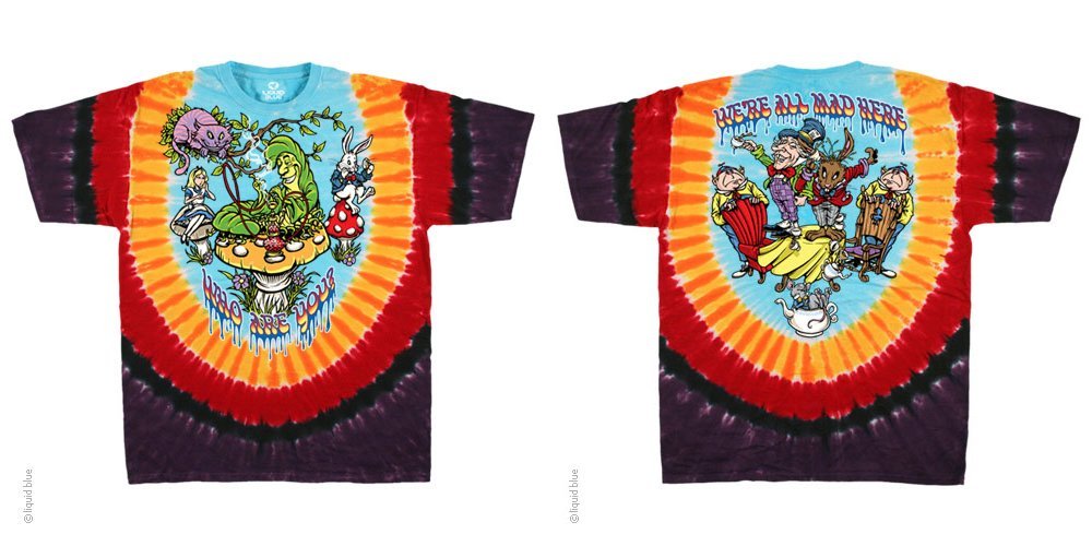 ALICE-ALL MAD HERE-2 SD TIE DYE T-SHIRT S-M-L-XL-2X Caterpillar,Wonderland