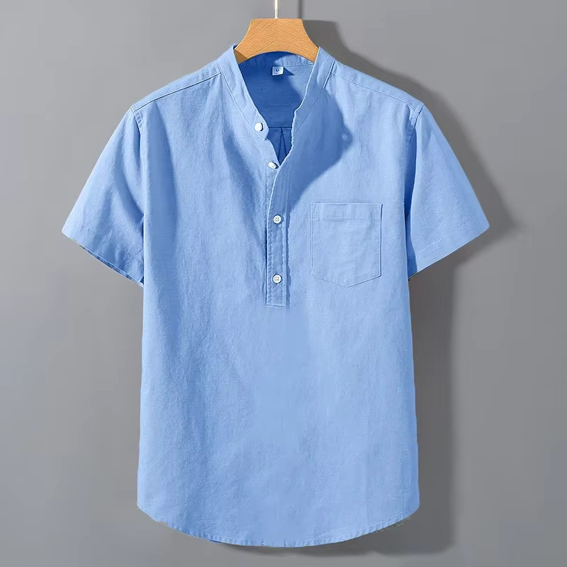 Men&rsquo;s Breathable Cotton Stand Collar T-Shirt Summer Casual Loose Fit Top Outfits