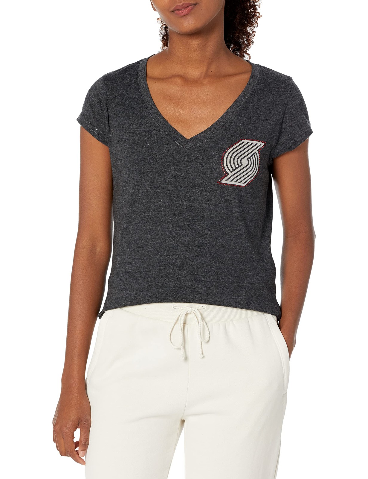 Ultra Game Nba Portland Trail Blazers Womens V-Neck Rhinestone Short Sleeve Tee