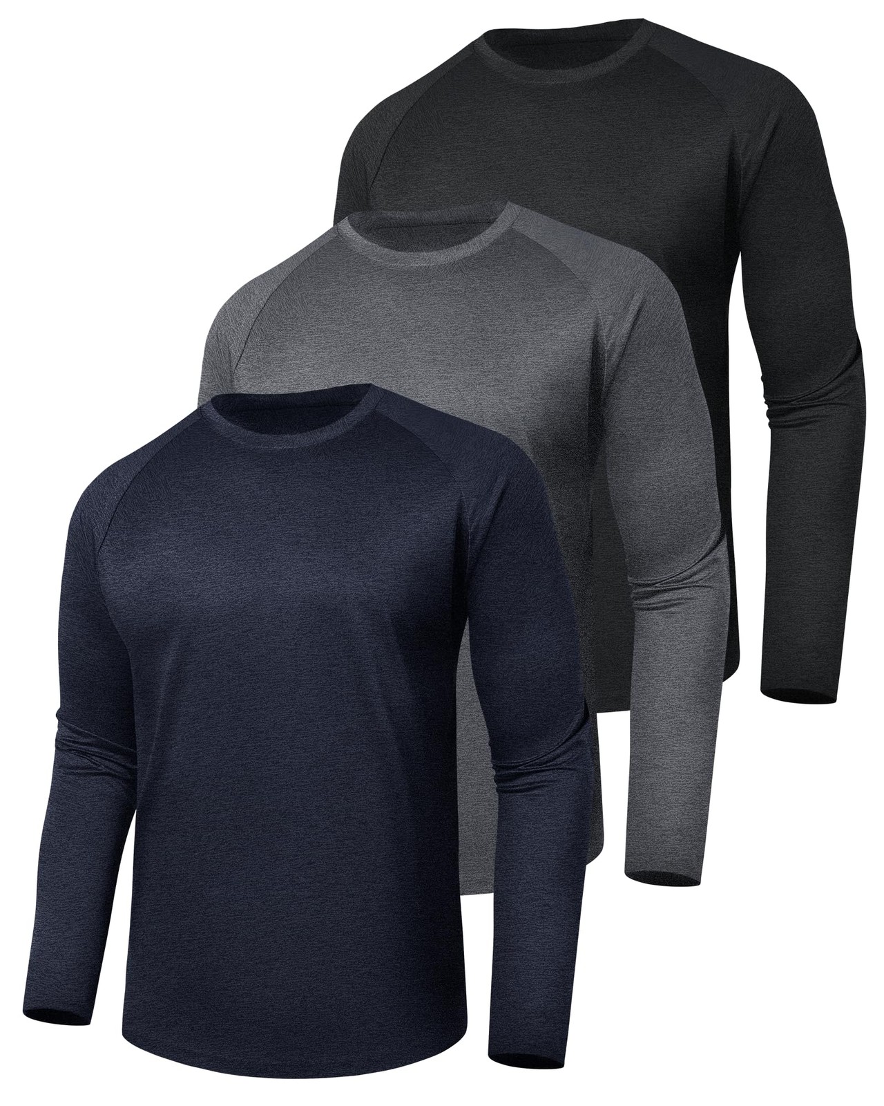 Long Sleeve TShirts Men Quick Dry UV Sun Protection Athletic Gym Fitness 3 Pack