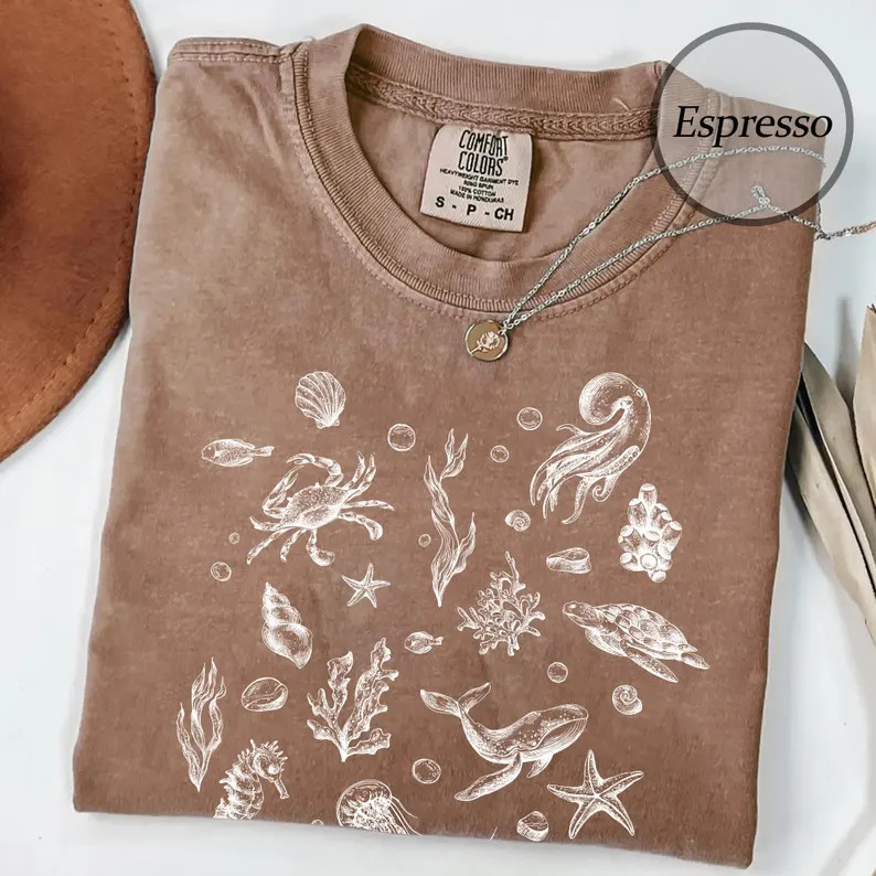 Comfort Tee Garment Dyed Sea Life Ocean Marine Life Soft Cotton