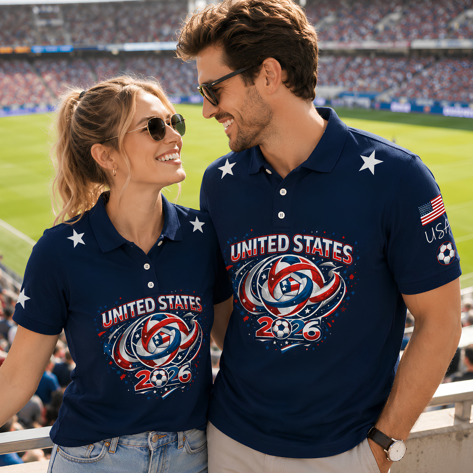 USA Soccer Golf Shirt Men Patriotic American Flag Soccer 2026 Fan Polo (S-5XL)