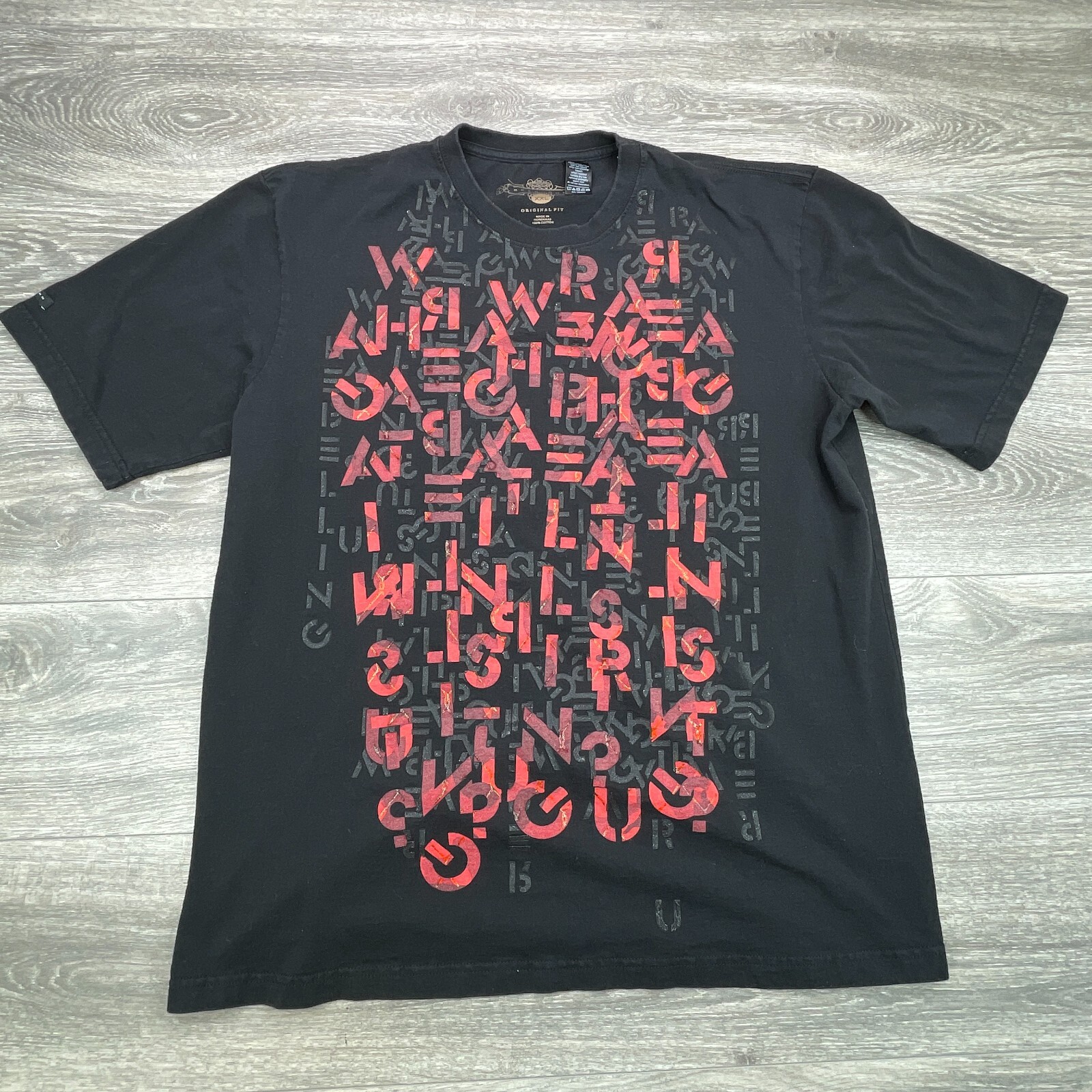 Vintage Sean John Shirt Mens XXL Black Abstract Letters Loud Hip Hop P Diddy RAP