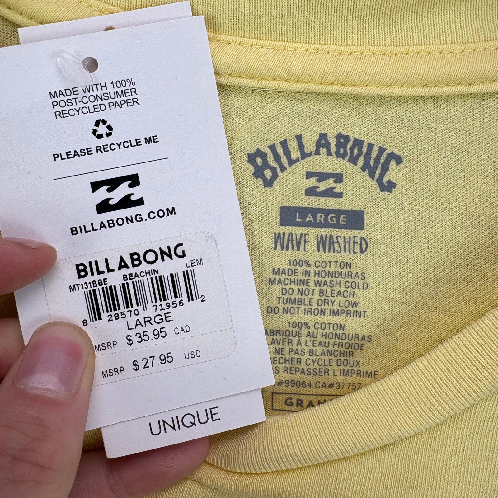 Billabong Wave Washed Beachin Graphic T-Shirt Mens Large Yellow New MT131BBE