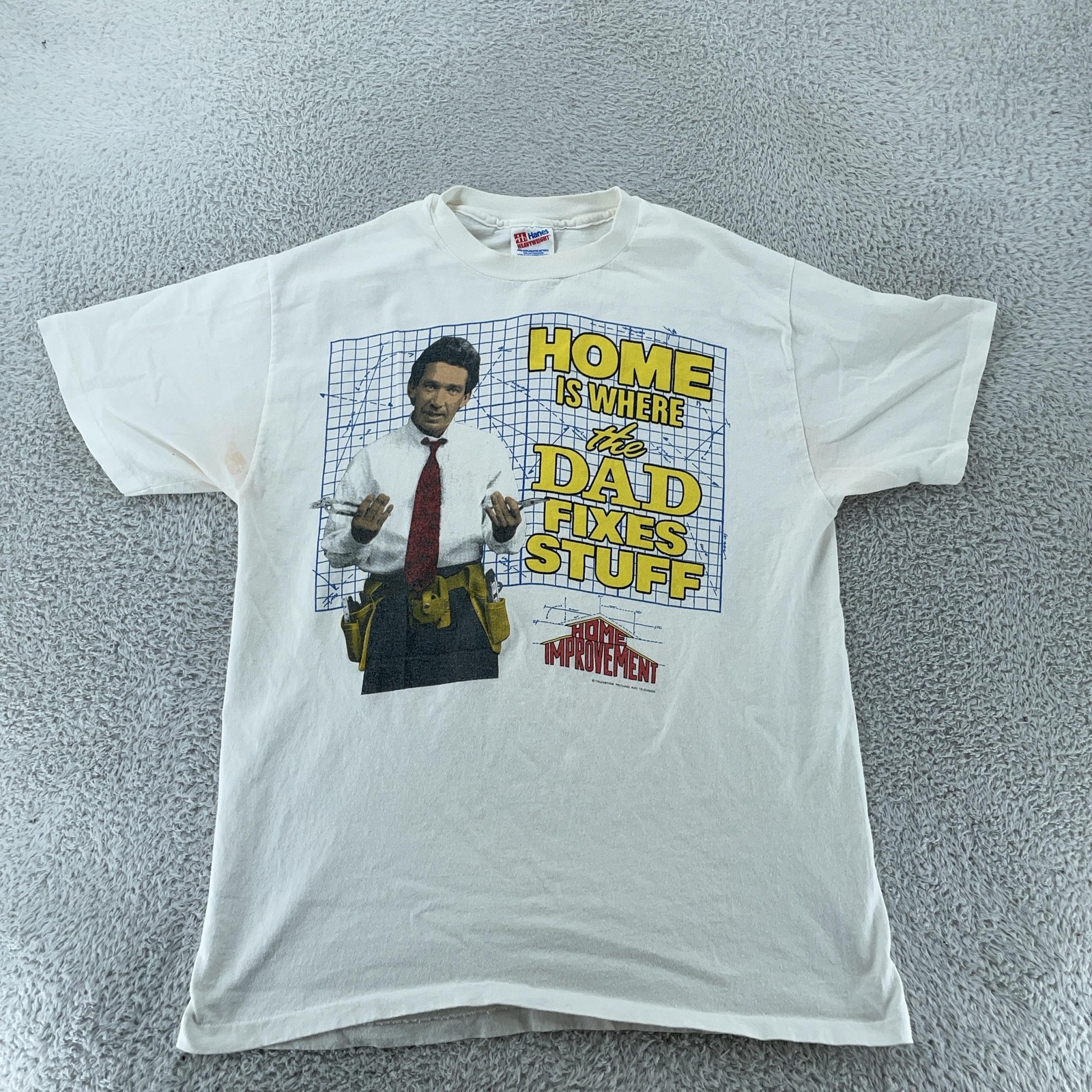 Vintage Home Improvement Shirt Mens Large White Dad Fixes Stuff 90s Comedy TV