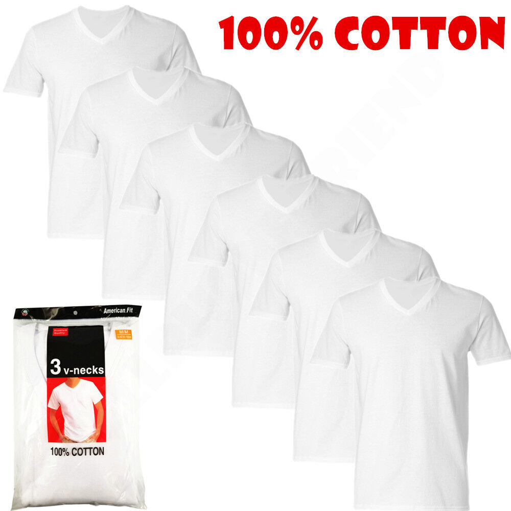 Men&rsquo;s White/Black 6-Pack V-Neck T-SHIRTS  » TAGLESS-100% COTTON »
