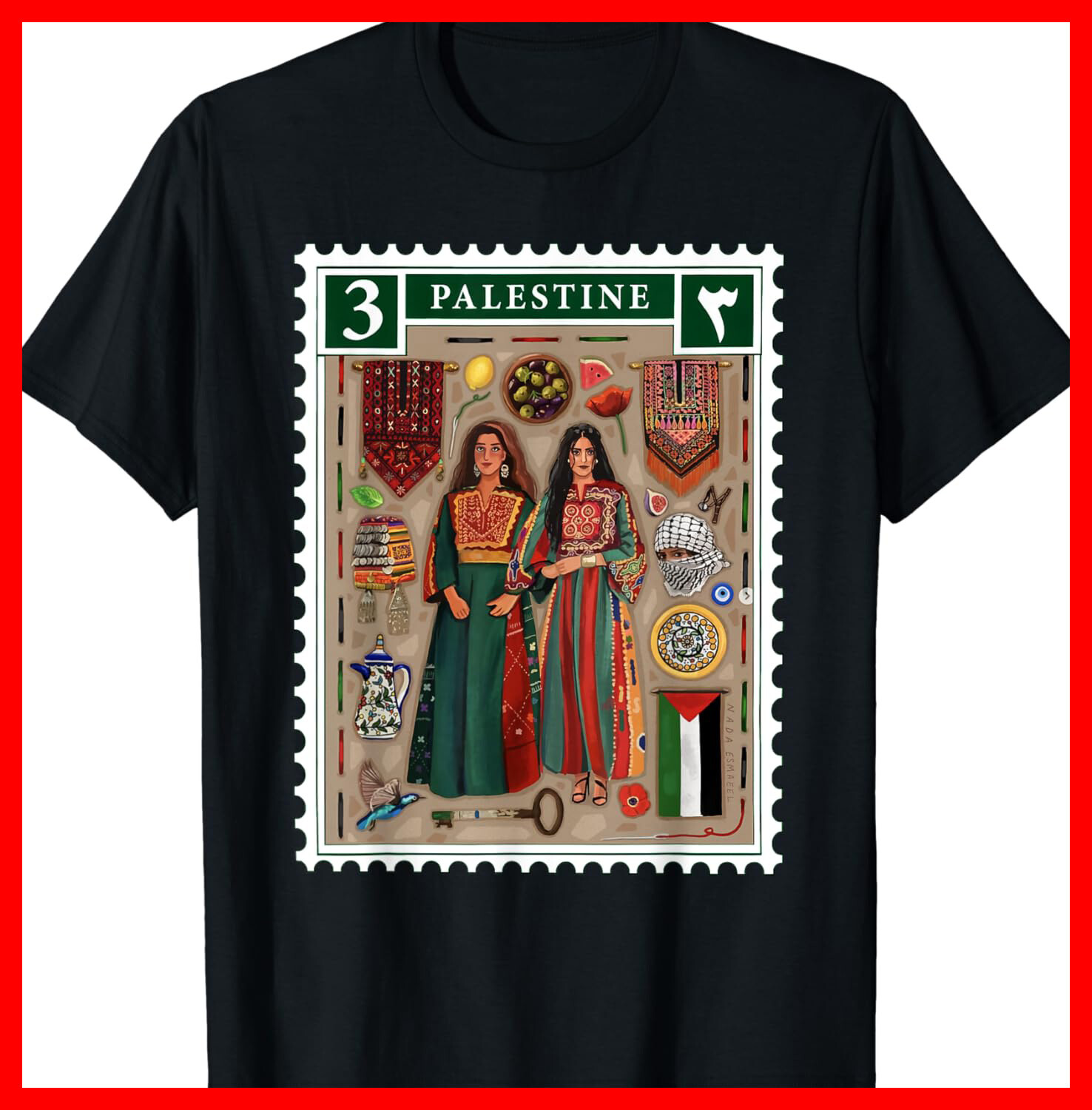 Palestine Stamp Retro Palestine Women Palestinian Flag Gaza T-Shirt