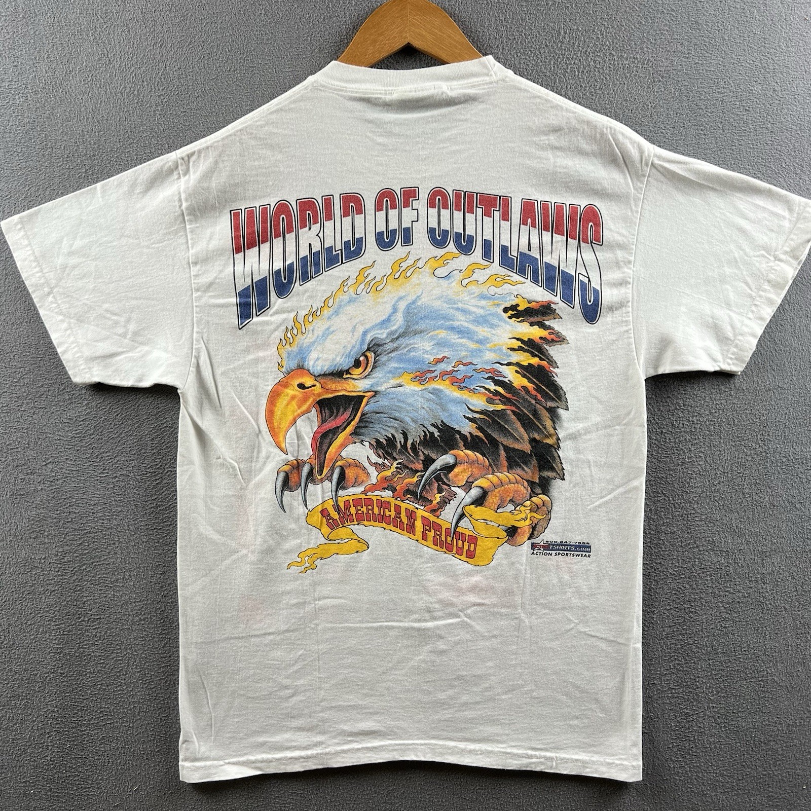 Vintage Racing Shirt Mens Medium White Penzoil Outlaws Screaming Eagle Flames