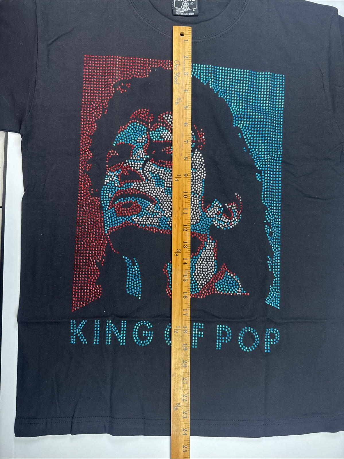 King Of Pop Rhinestone Portrait Graphic T Shirt Mens Black Bling Tee