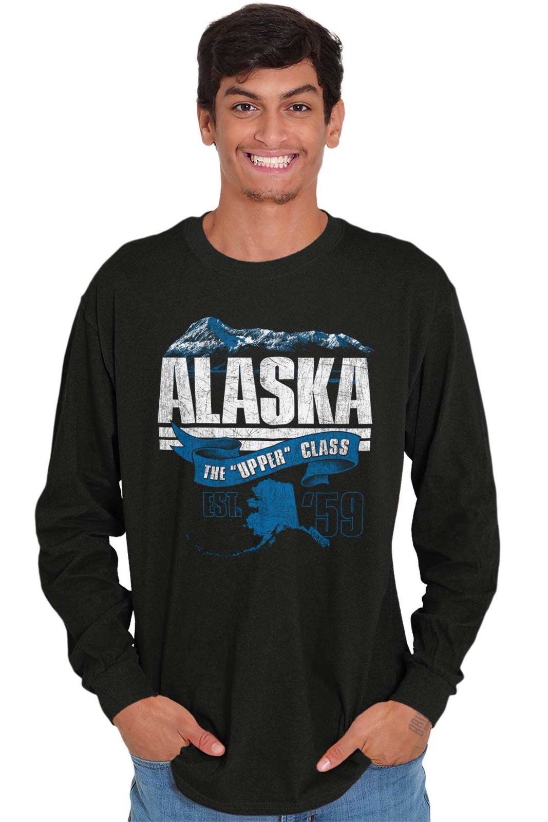Alaska Upper Class AK State Map Vacation Long Sleeve Tshirt Tee for Adults