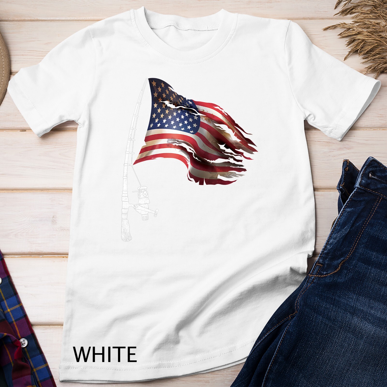Fishing American Flag Fisherman Patriotic day 4th of July Unisex T-shirt