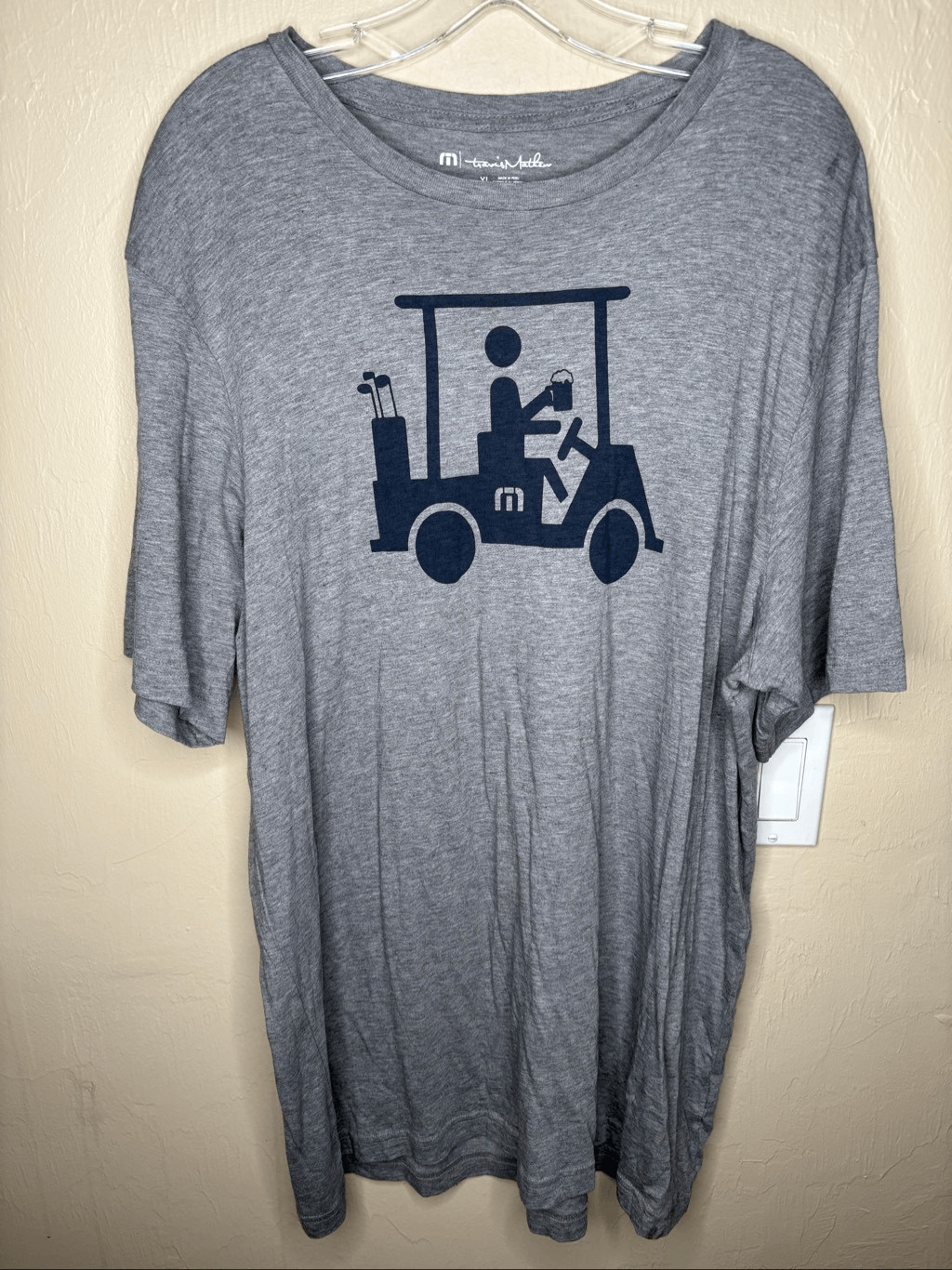 TravisMathew Golf Cart Graphic T-Shirt Gray Short Sleeve 100% Pima Cotton Men&rsquo;s