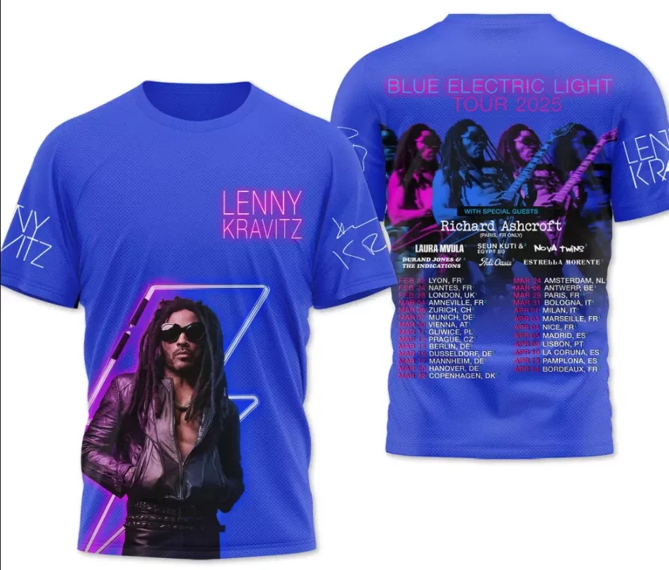 Lenny Kravitz Blue Electric Light AOP 3D T-Shirt All size S-5XL MC1713