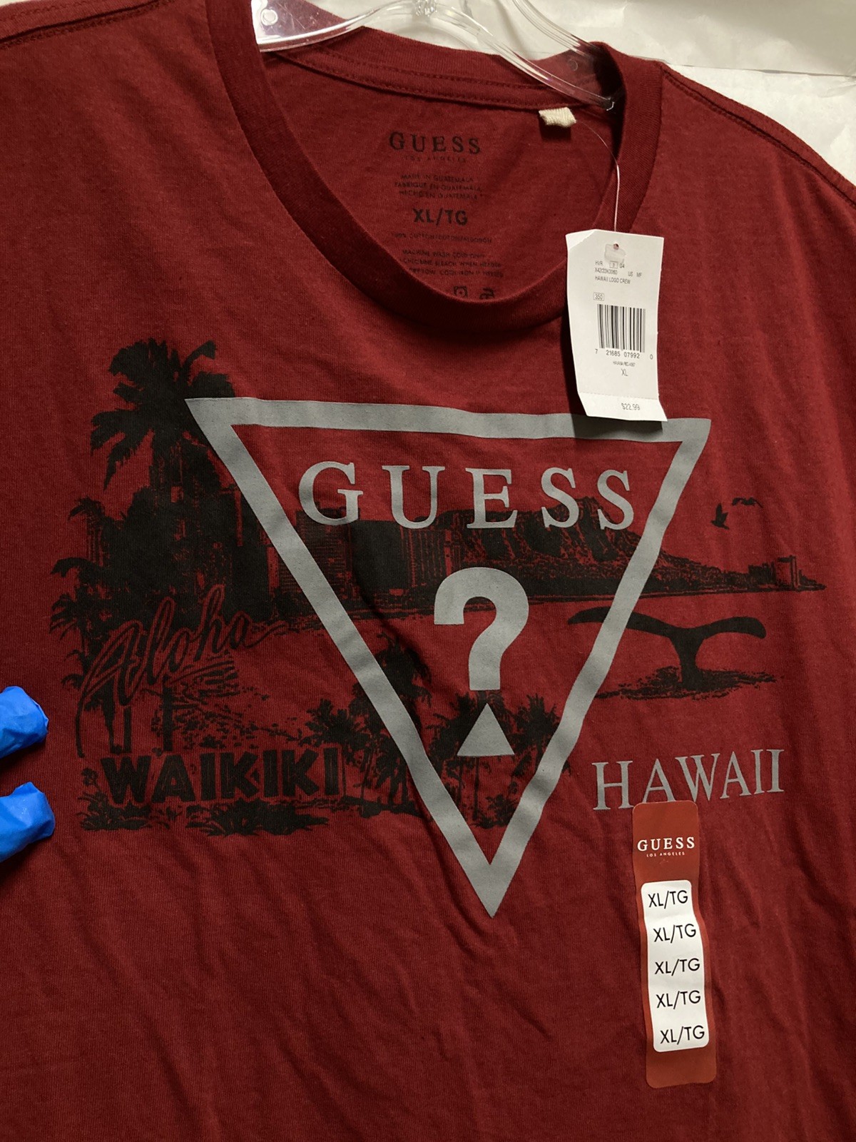 [New] GUESS LOS ANGELES “Hawaii “ Unisex T Shirt; XL; Red Wine; New with Tag
