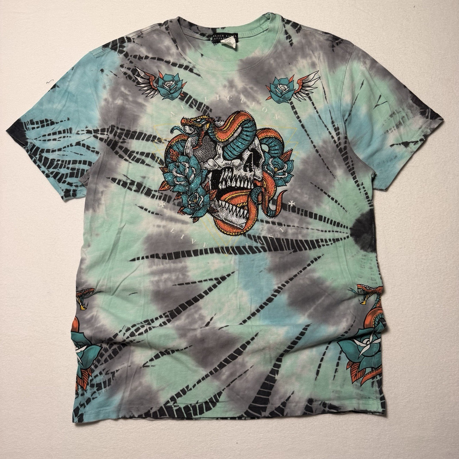 Affliction Black Label Toxic Earth Florida Keys Crystal Wash Y2K Grunge Shirt L